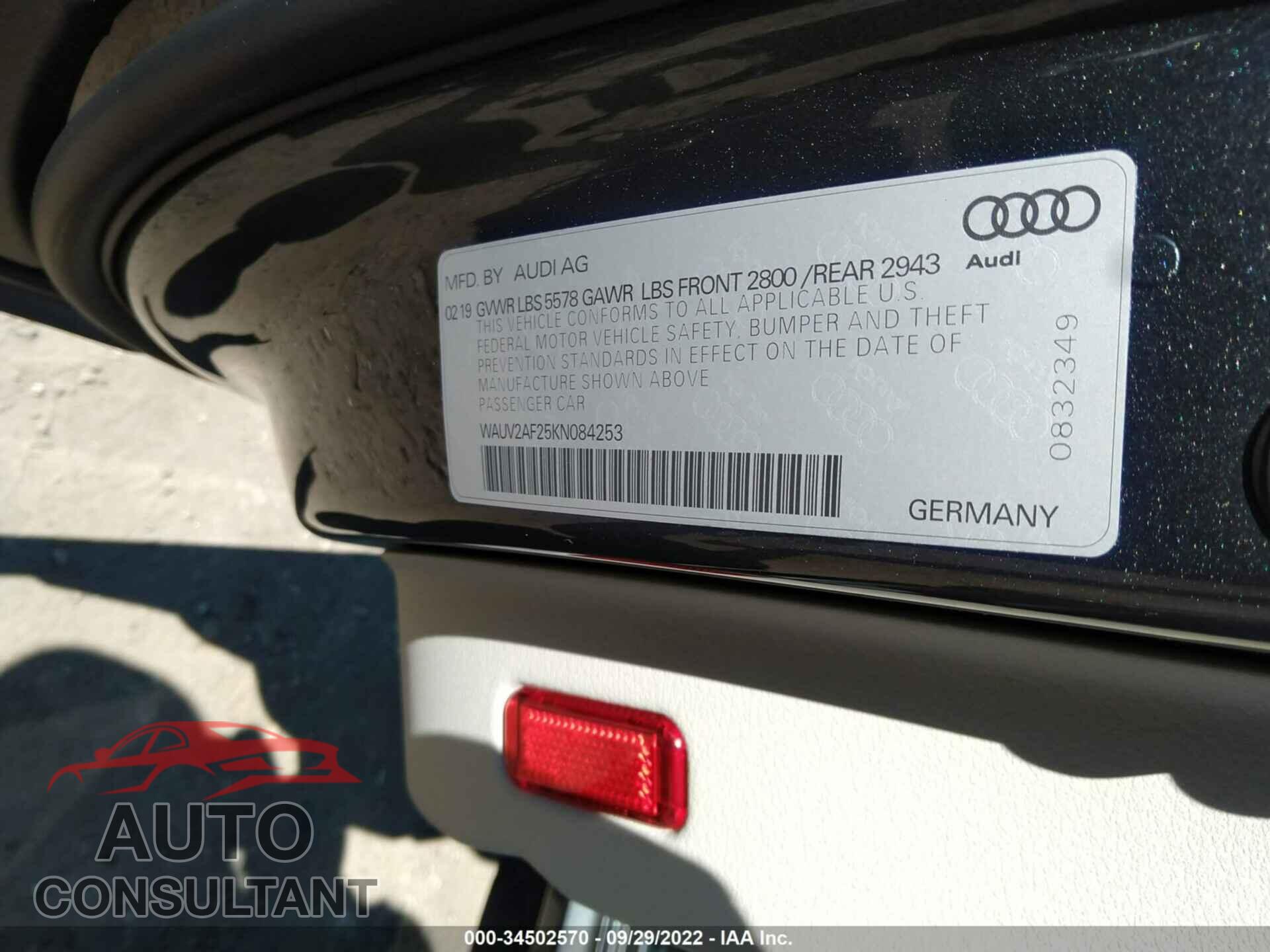 AUDI A7 2019 - WAUV2AF25KN084253
