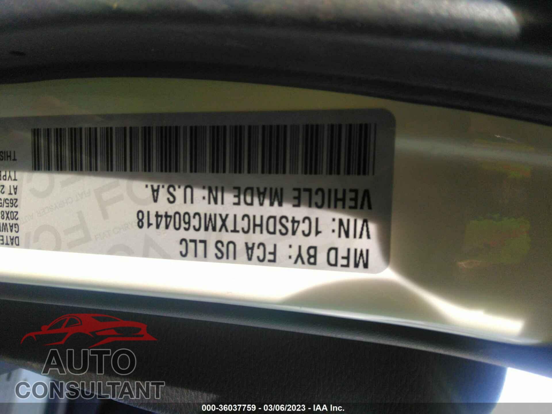 DODGE DURANGO 2021 - 1C4SDHCTXMC604418