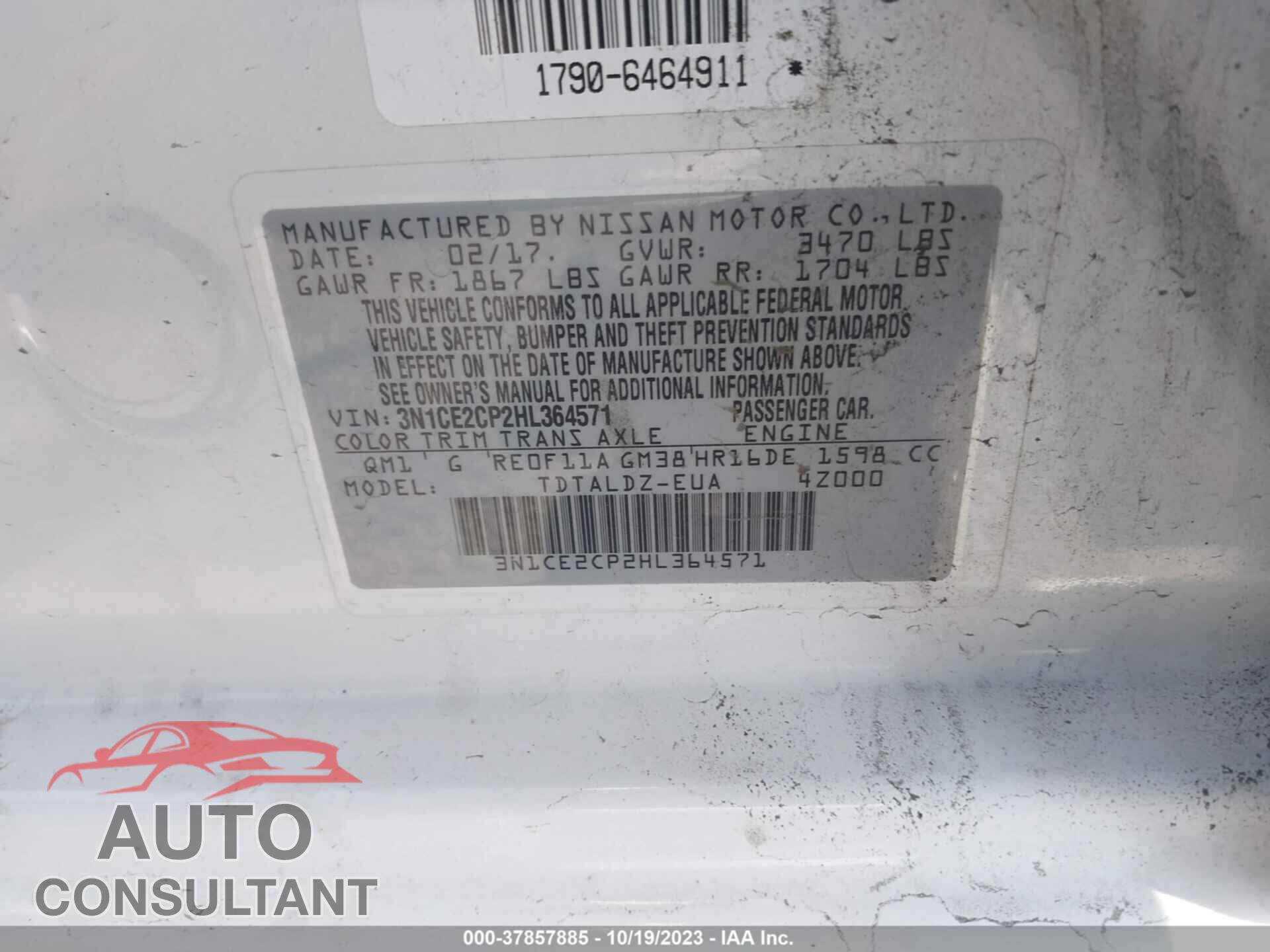 NISSAN VERSA NOTE 2017 - 3N1CE2CP2HL364571