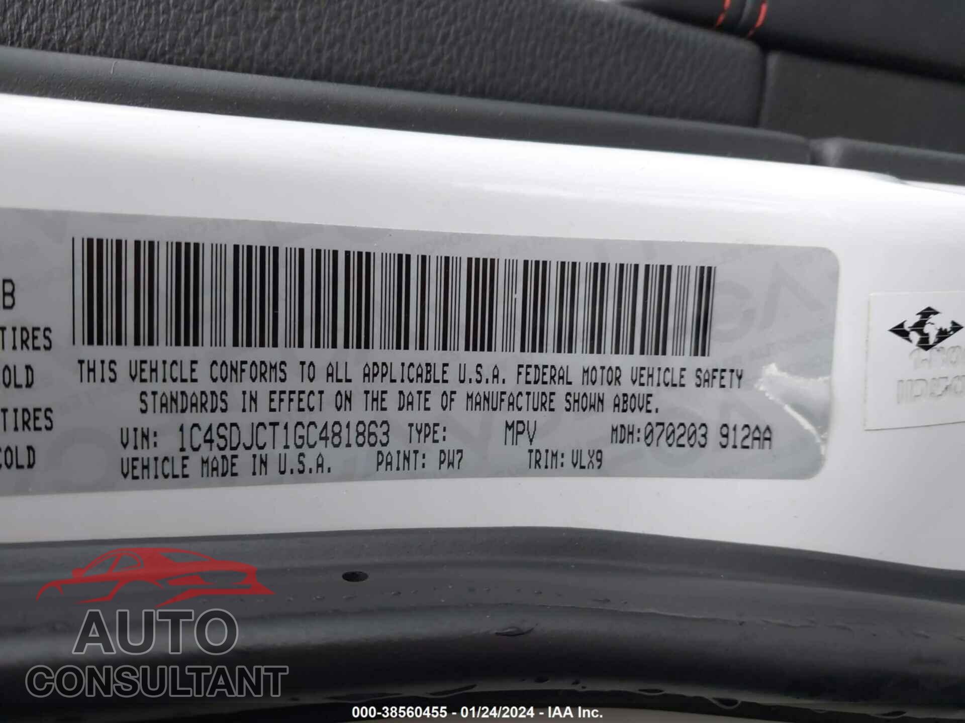 DODGE DURANGO 2016 - 1C4SDJCT1GC481863