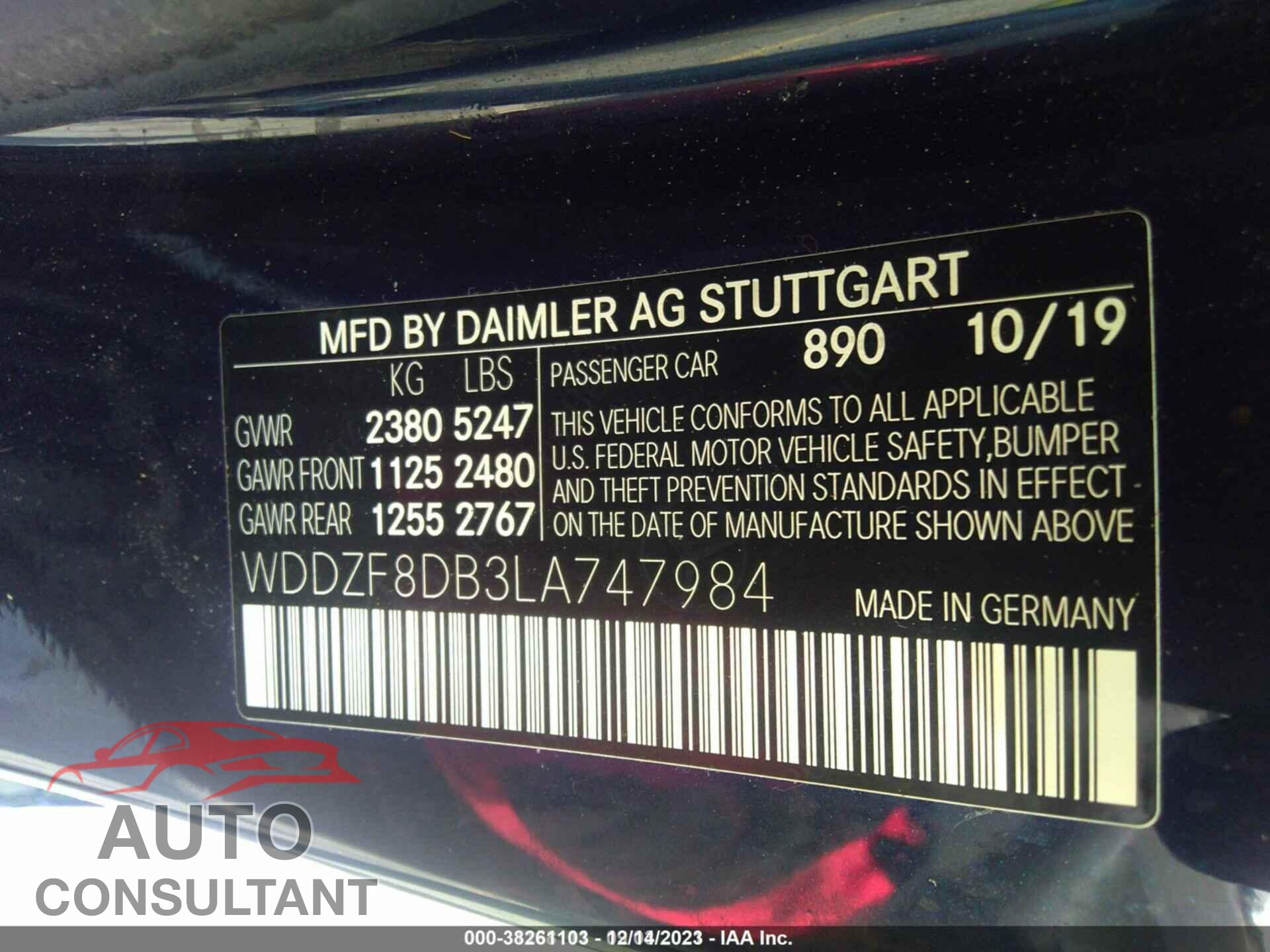 MERCEDES-BENZ E CLASS 2020 - WDDZF8DB3LA747984