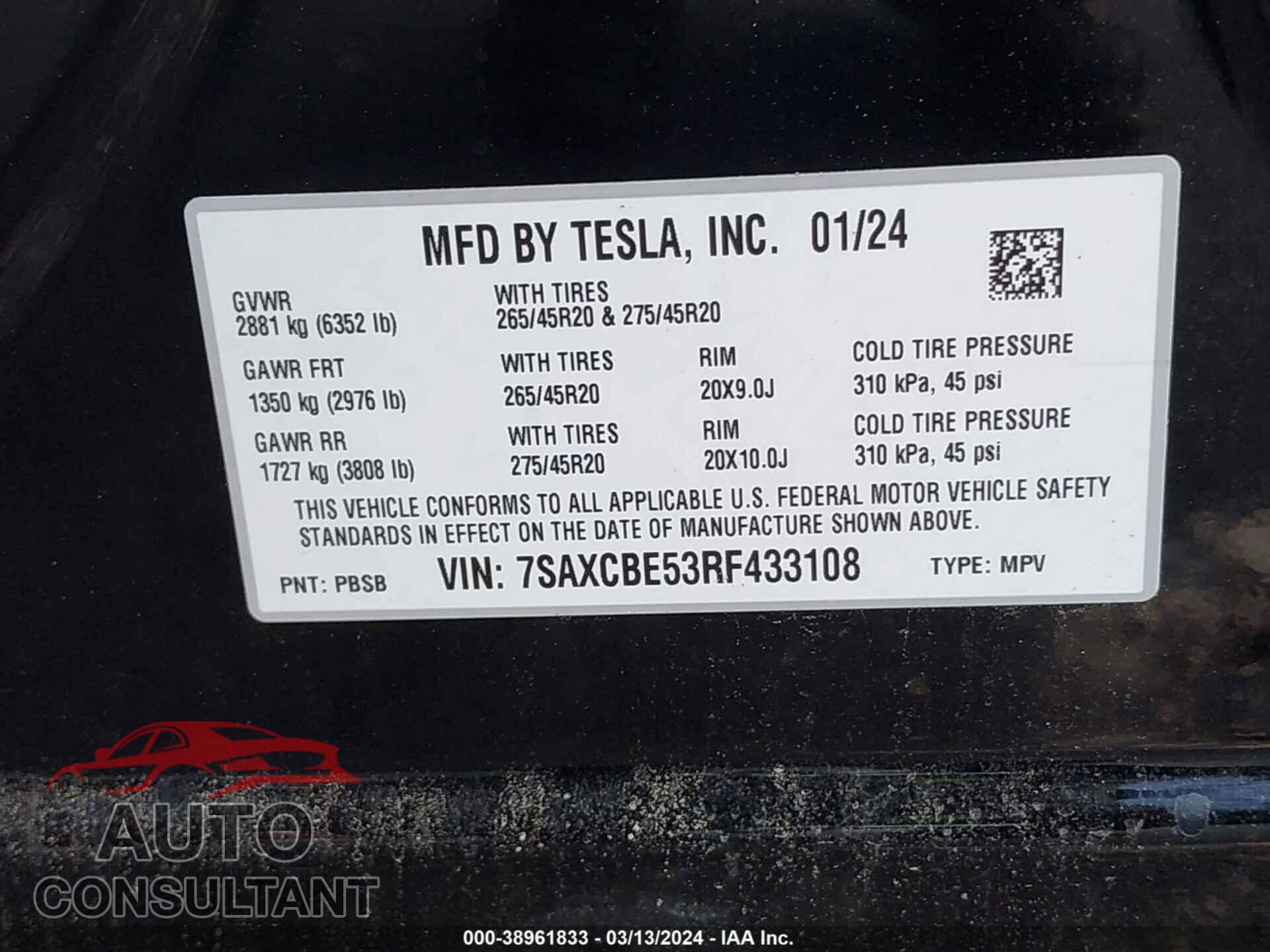 TESLA MODEL X 2024 - 7SAXCBE53RF433108