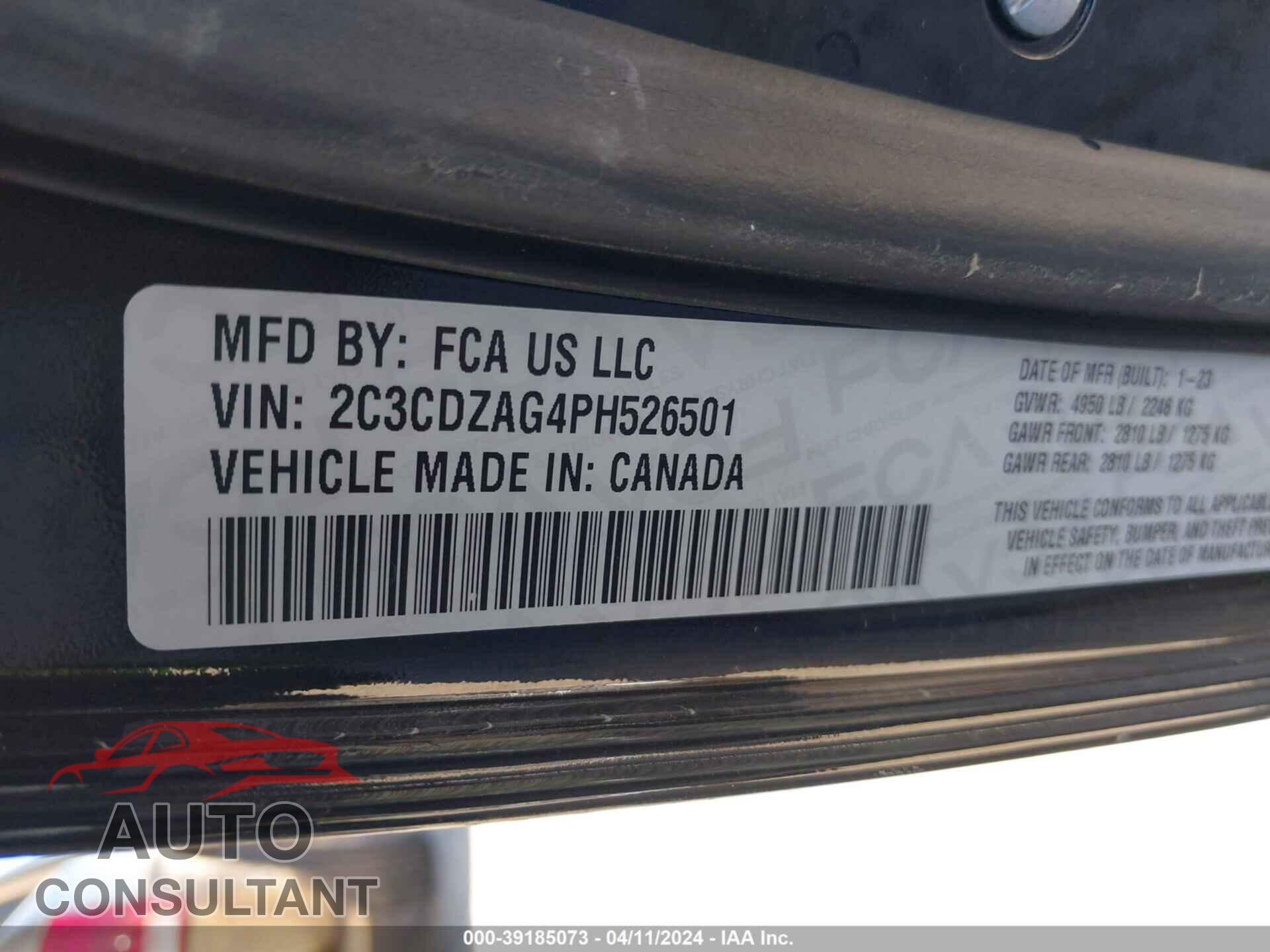 DODGE CHALLENGER 2023 - 2C3CDZAG4PH526501