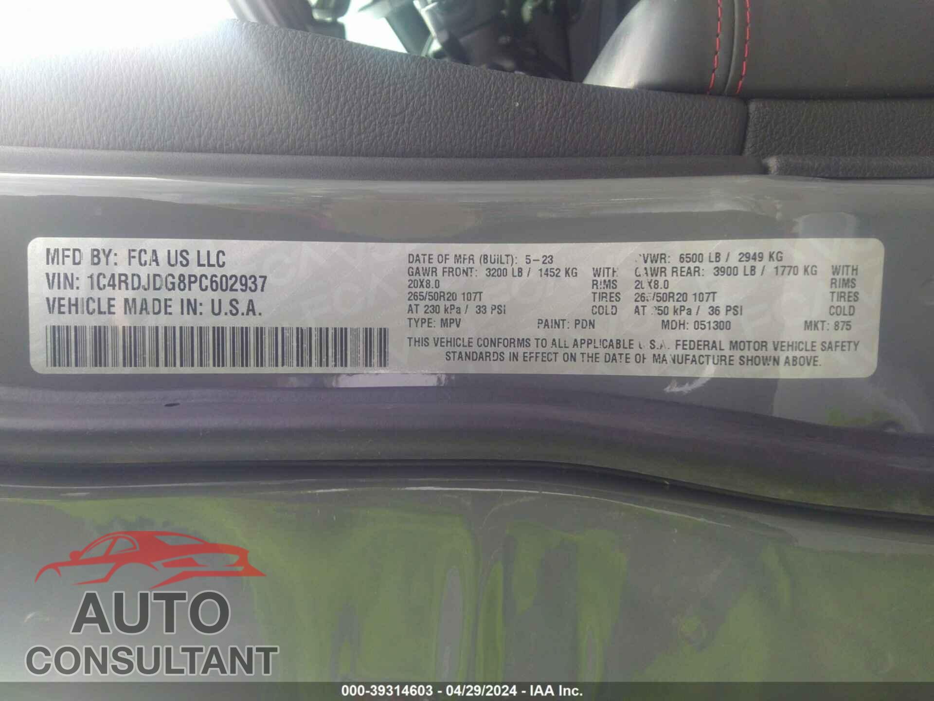 DODGE DURANGO 2023 - 1C4RDJDG8PC602937