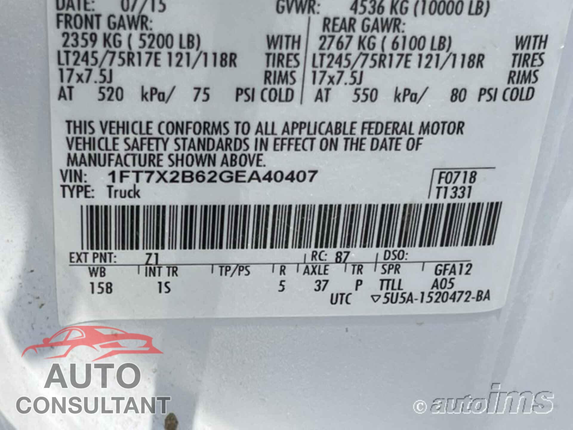 FORD F-250 2016 - 1FT7X2B62GEA40407