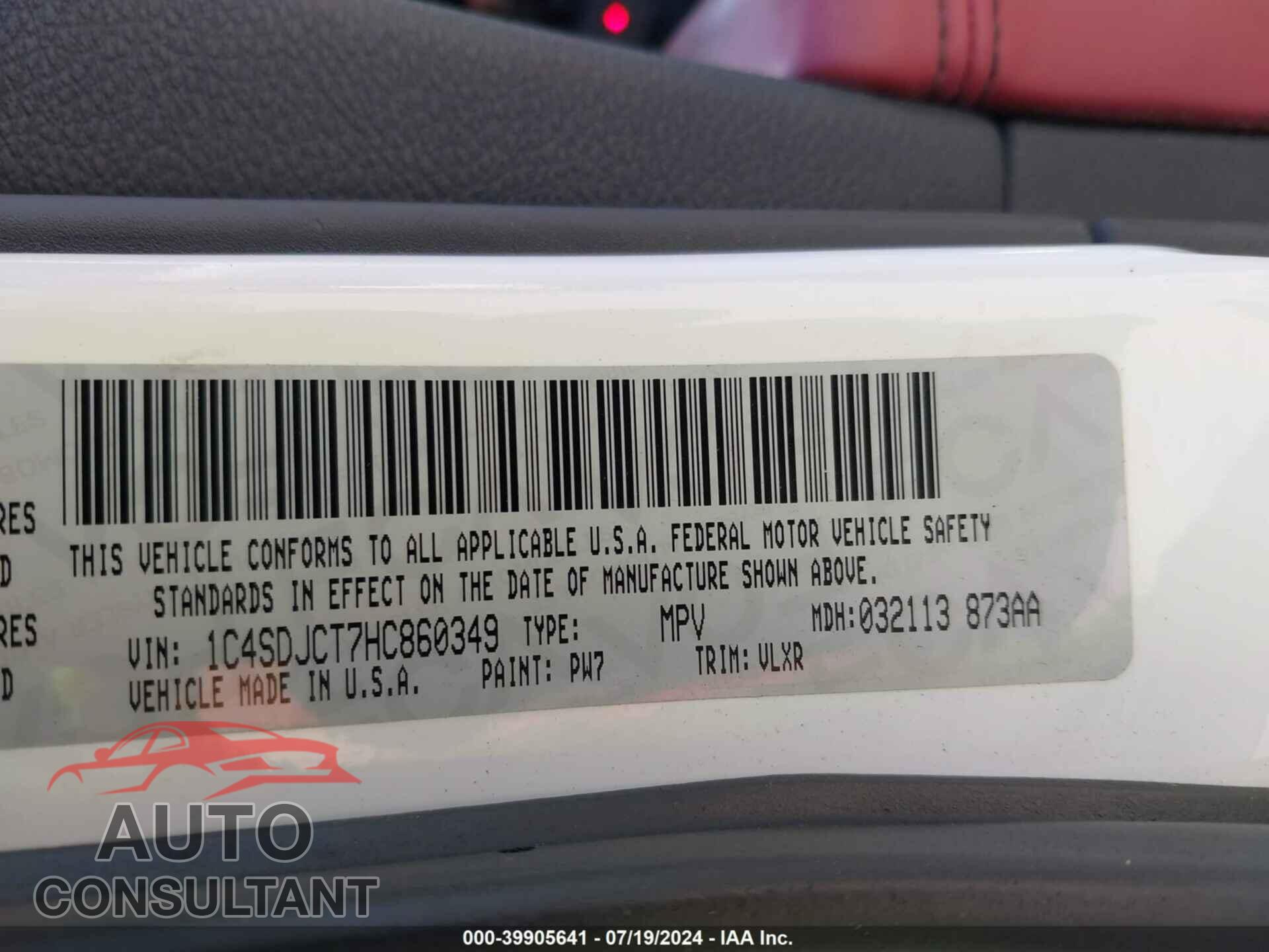 DODGE DURANGO 2017 - 1C4SDJCT7HC860349