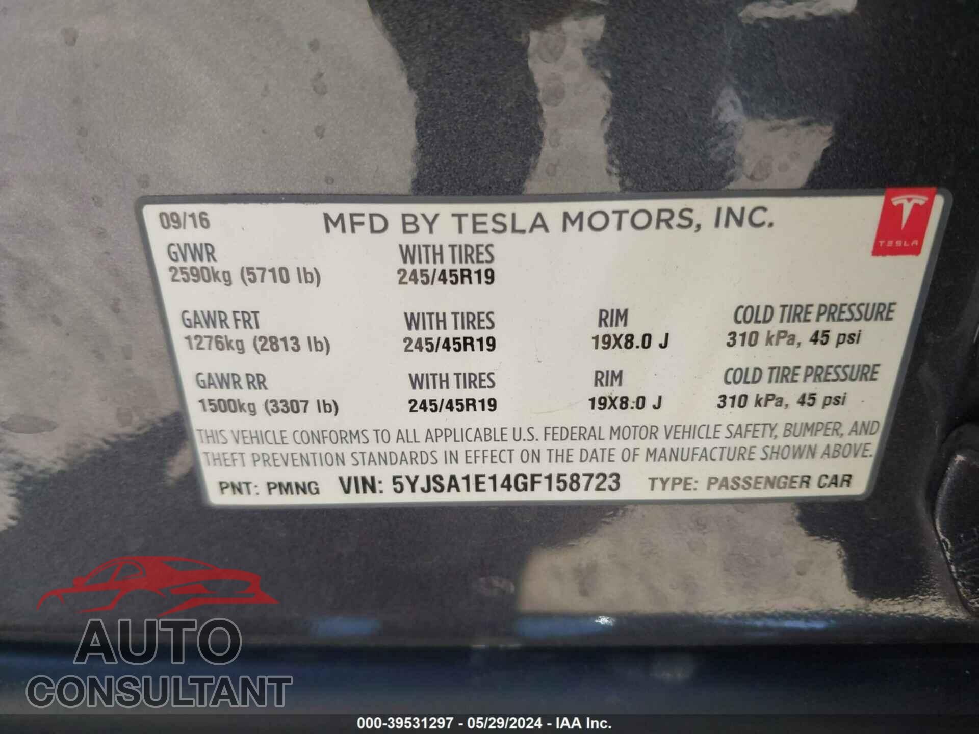 TESLA MODEL S 2016 - 5YJSA1E14GF158723