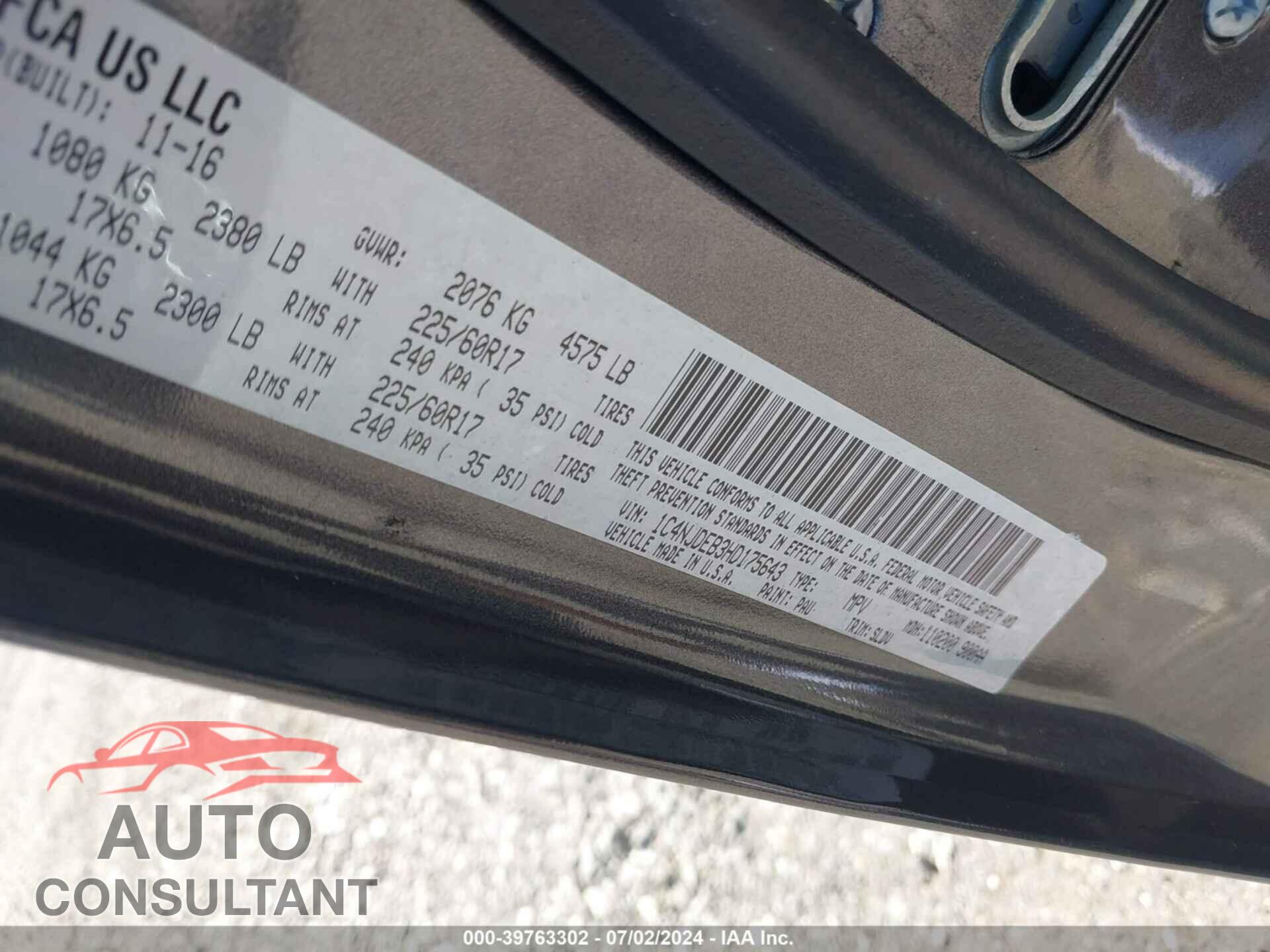JEEP COMPASS 2017 - 1C4NJDEB3HD175643