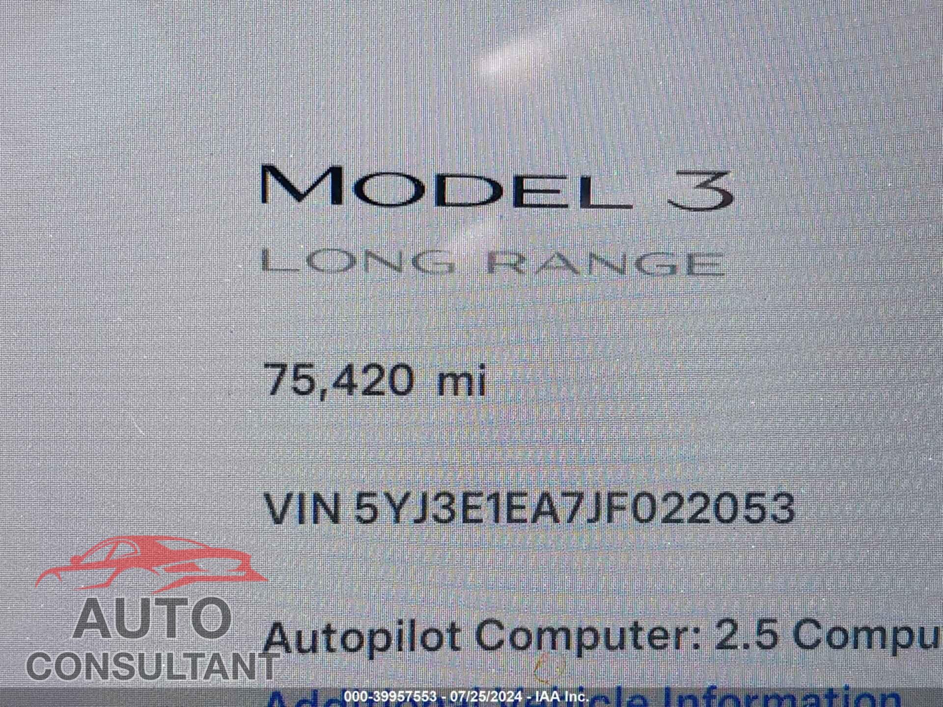 TESLA MODEL 3 2018 - 5YJ3E1EA7JF022053