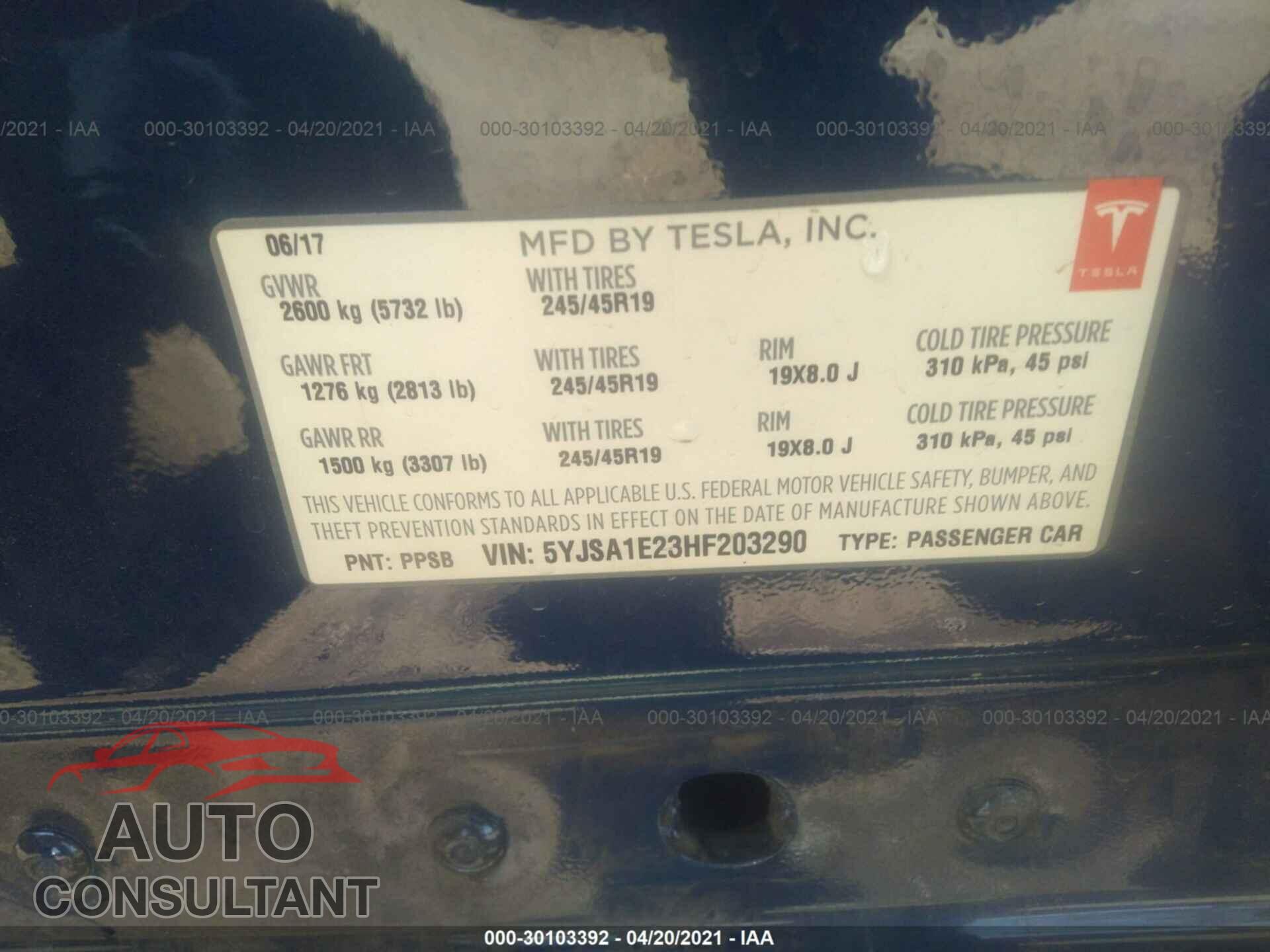 TESLA MODEL S 2017 - 5YJSA1E23HF203290