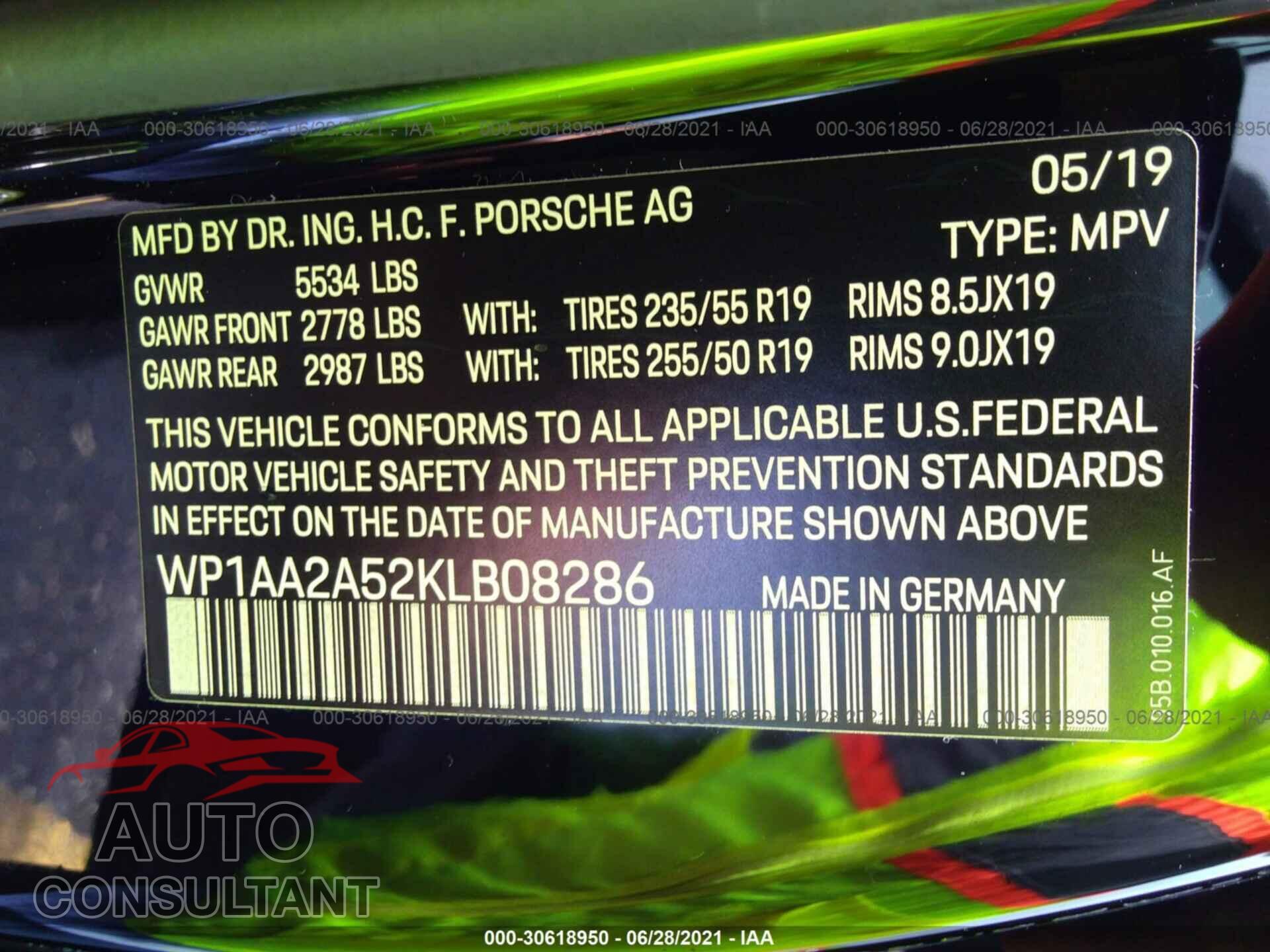 PORSCHE MACAN 2019 - WP1AA2A52KLB08286