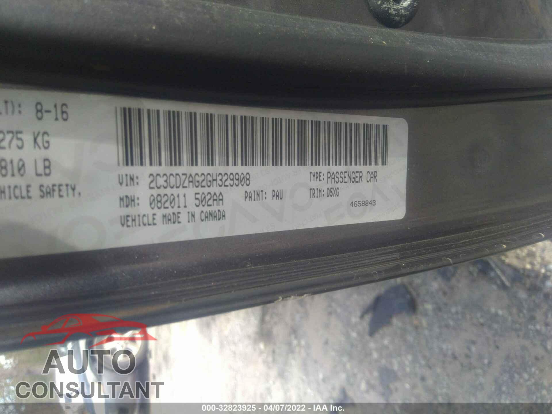 DODGE CHALLENGER 2016 - 2C3CDZAG2GH329908