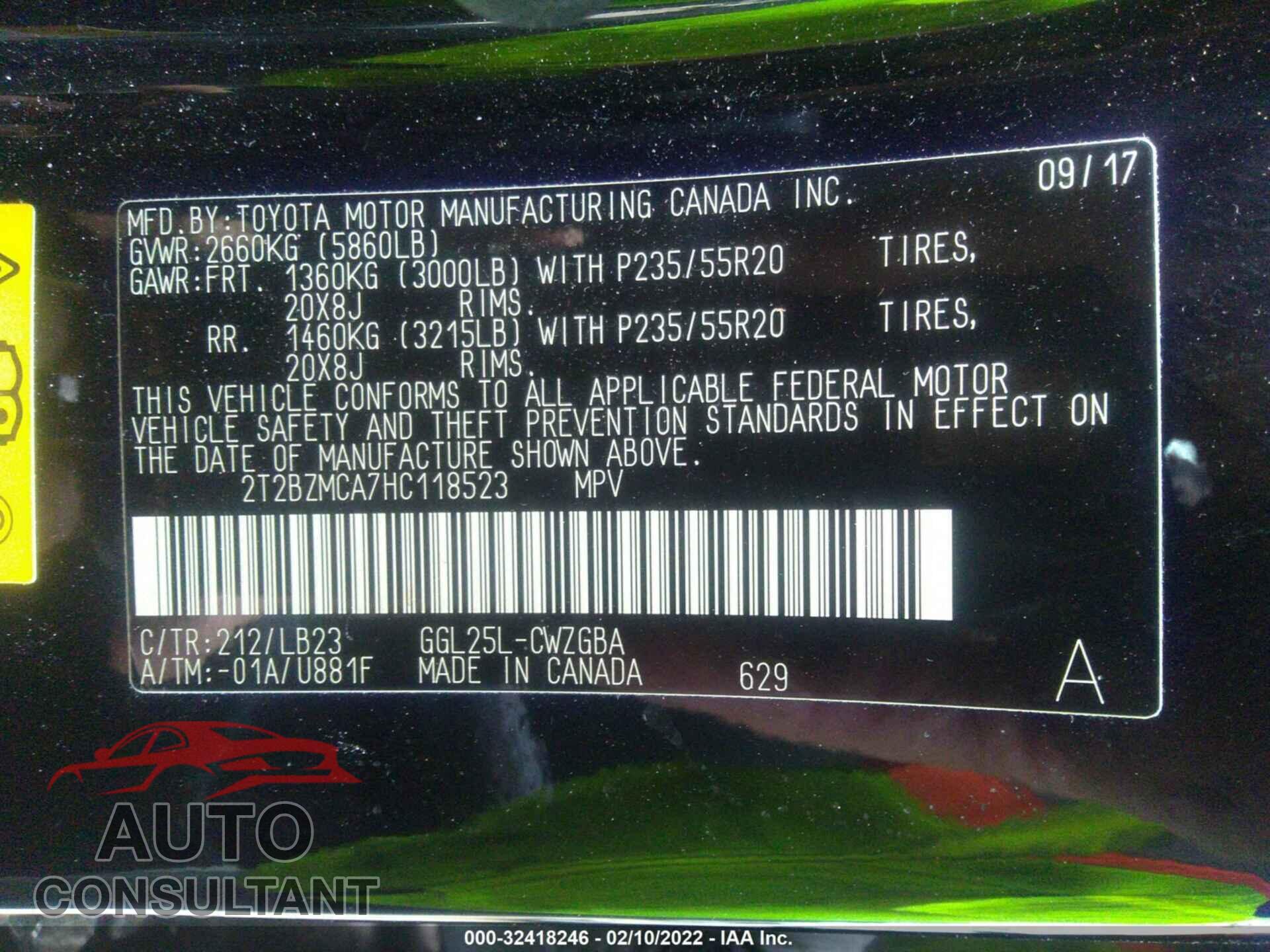 LEXUS RX 2017 - 2T2BZMCA7HC118523
