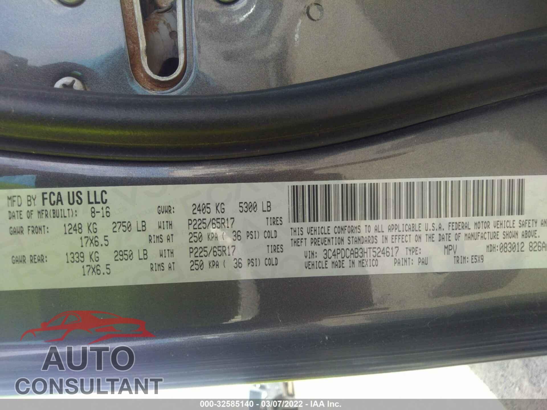 DODGE JOURNEY 2017 - 3C4PDCAB3HT524617