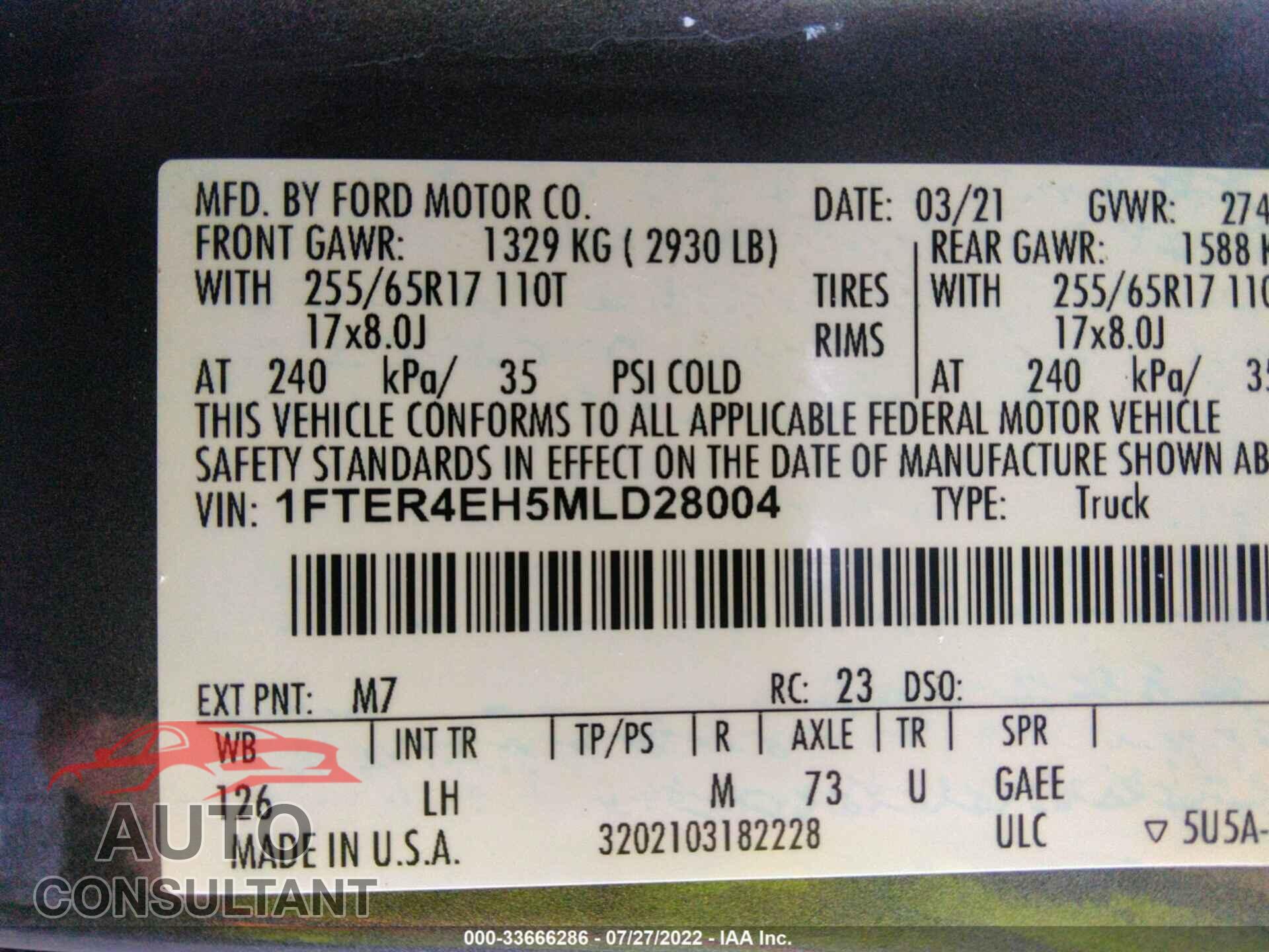 FORD RANGER 2021 - 1FTER4EH5MLD28004