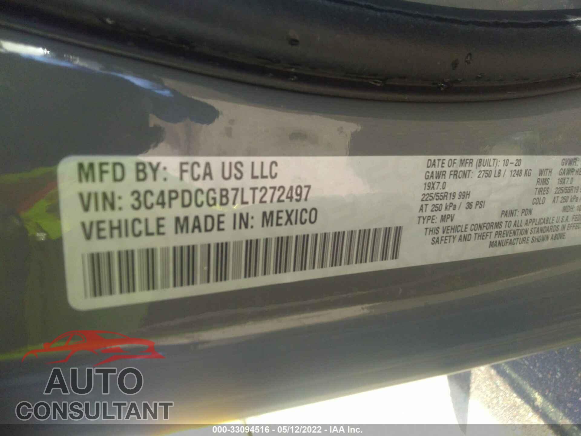 DODGE JOURNEY 2020 - 3C4PDCGB7LT272497