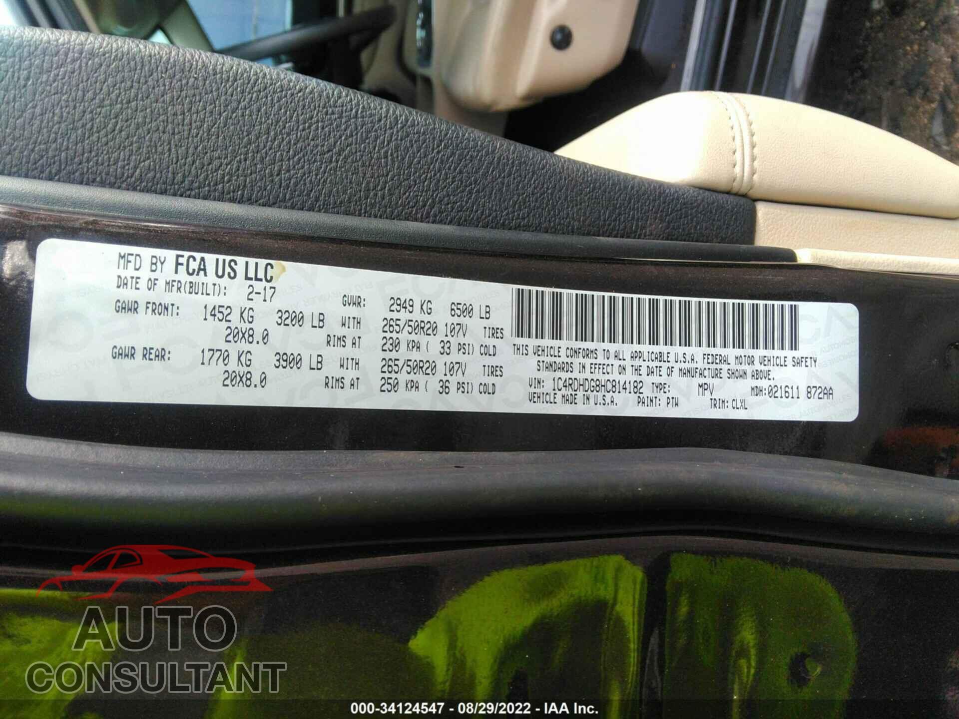 DODGE DURANGO 2017 - 1C4RDHDG8HC814182