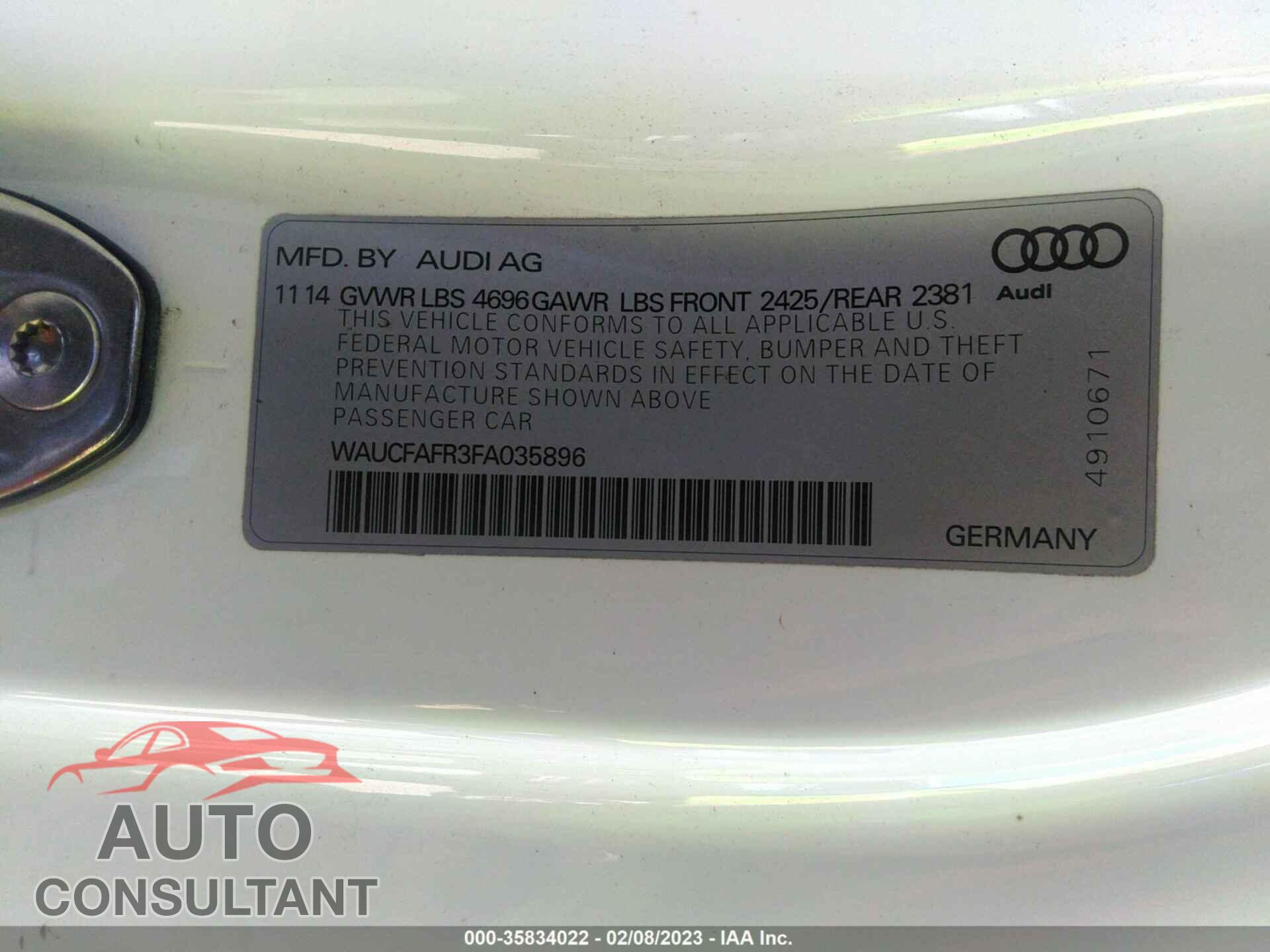 AUDI A5 2015 - WAUCFAFR3FA035896