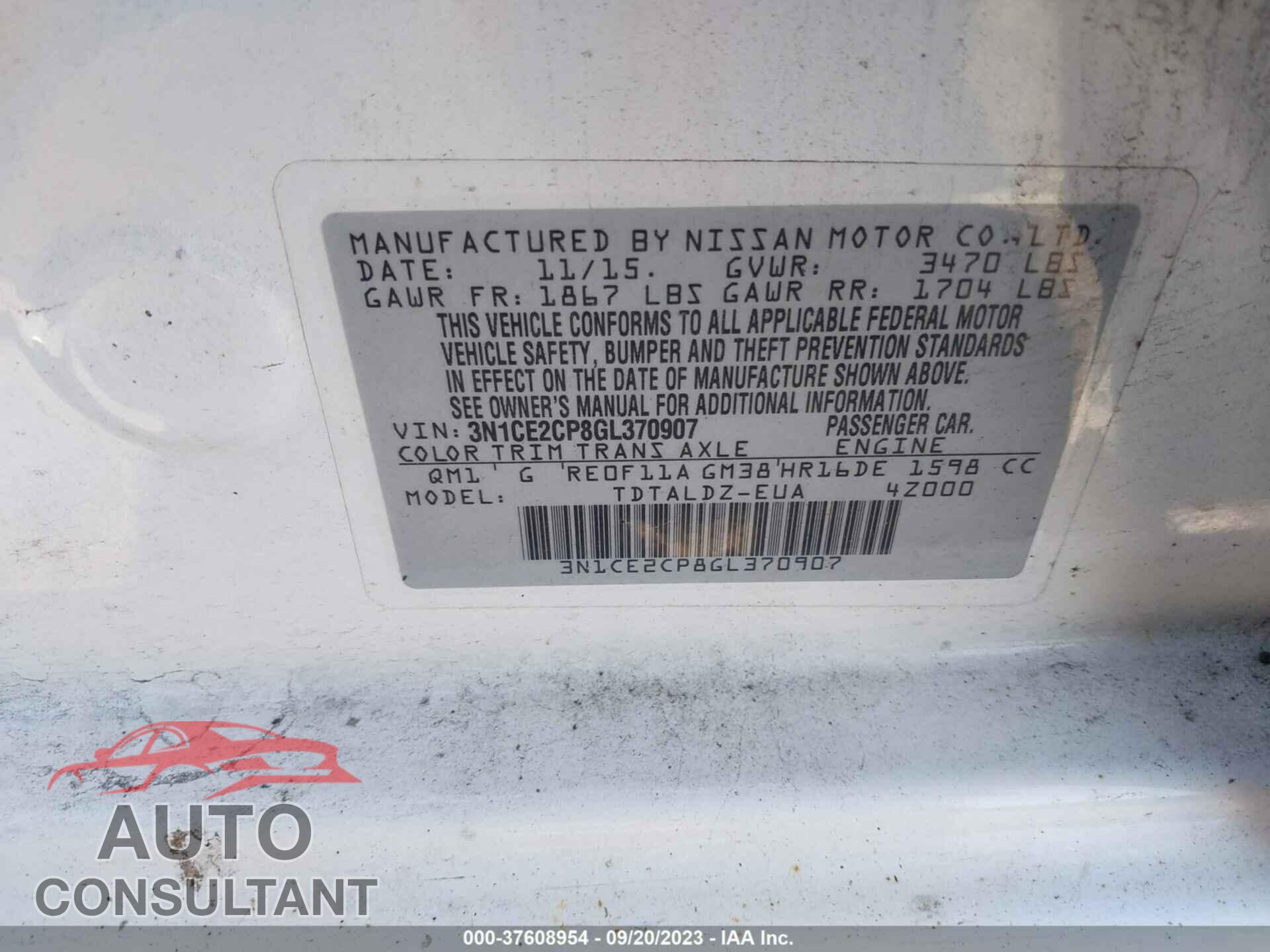 NISSAN VERSA NOTE 2016 - 3N1CE2CP8GL370907
