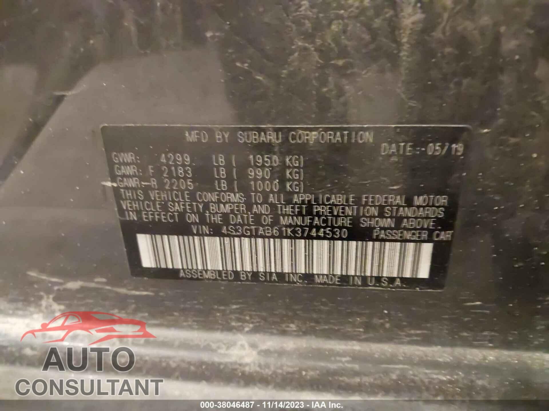 SUBARU IMPREZA 2019 - 4S3GTAB61K3744530
