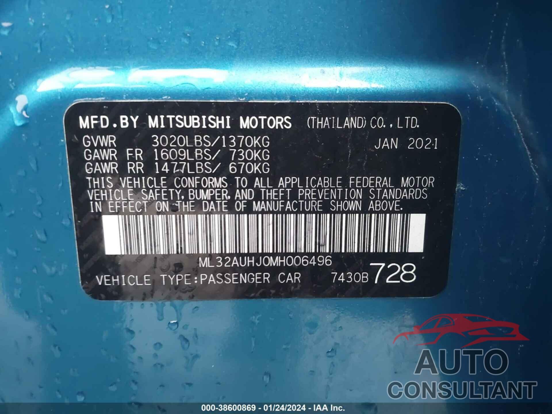 MITSUBISHI MIRAGE 2021 - ML32AUHJ0MH006496