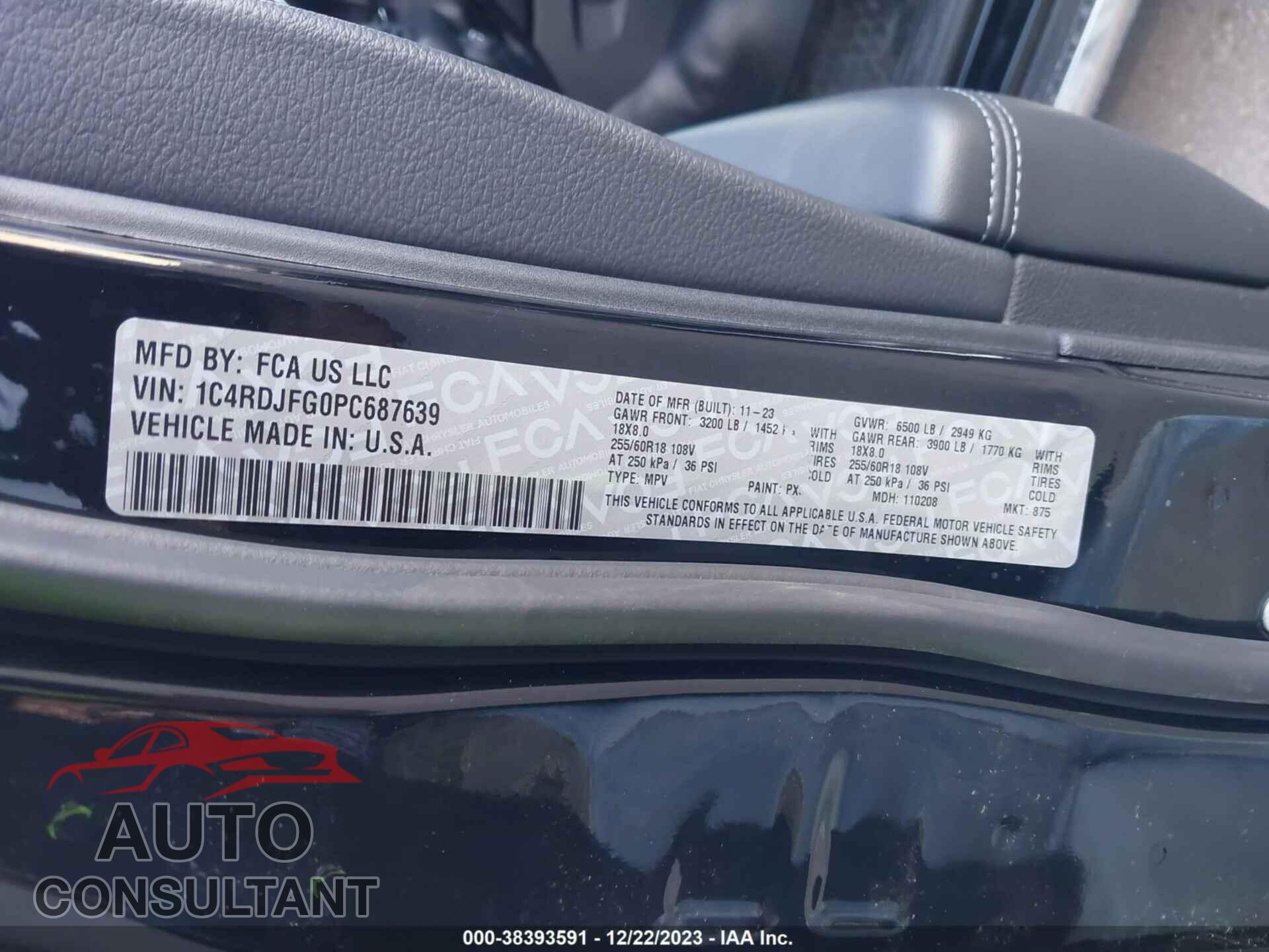 DODGE DURANGO 2023 - 1C4RDJFG0PC687639
