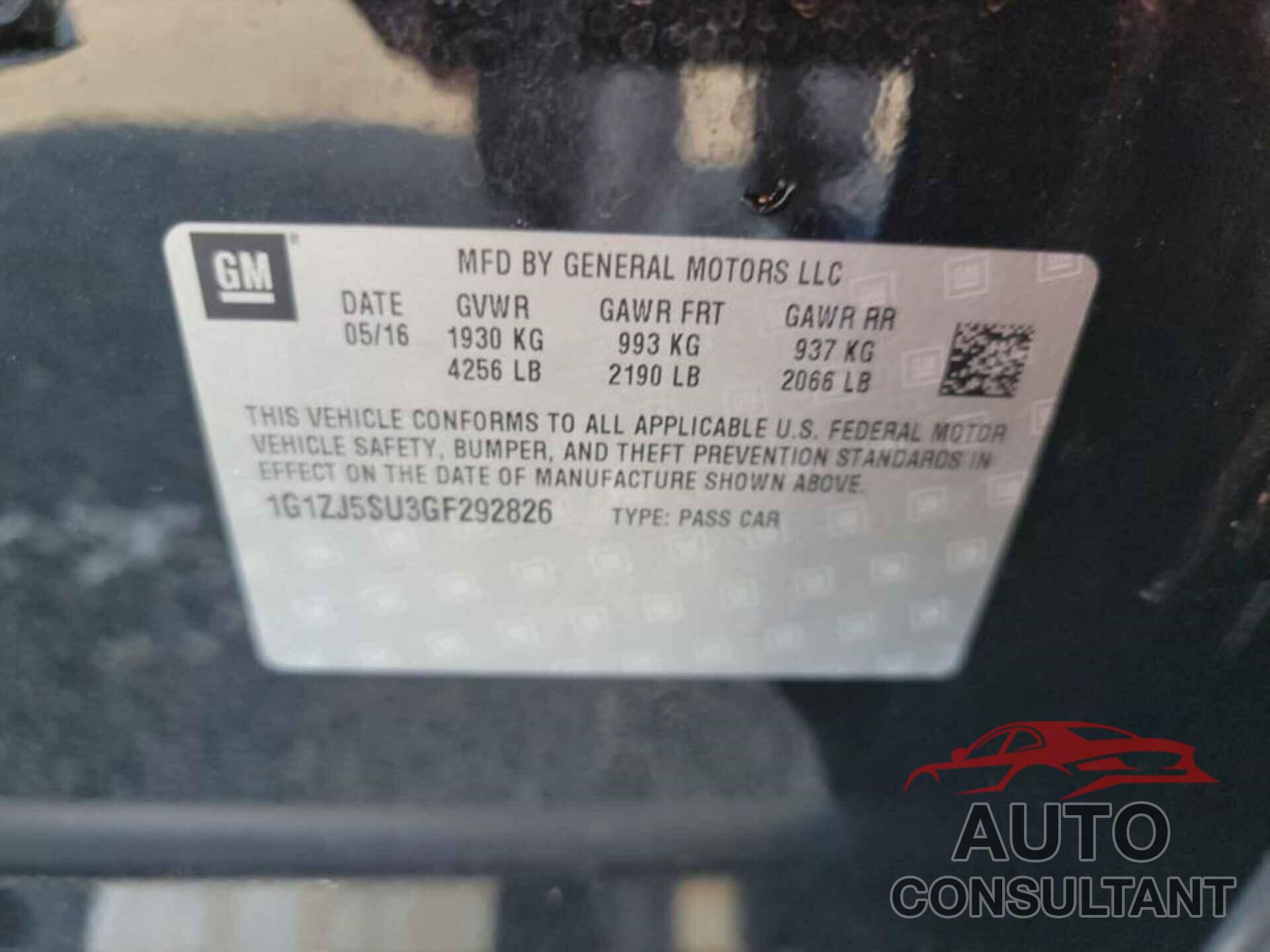 CHEVROLET MALIBU 2016 - 1G1ZJ5SU3GF292826