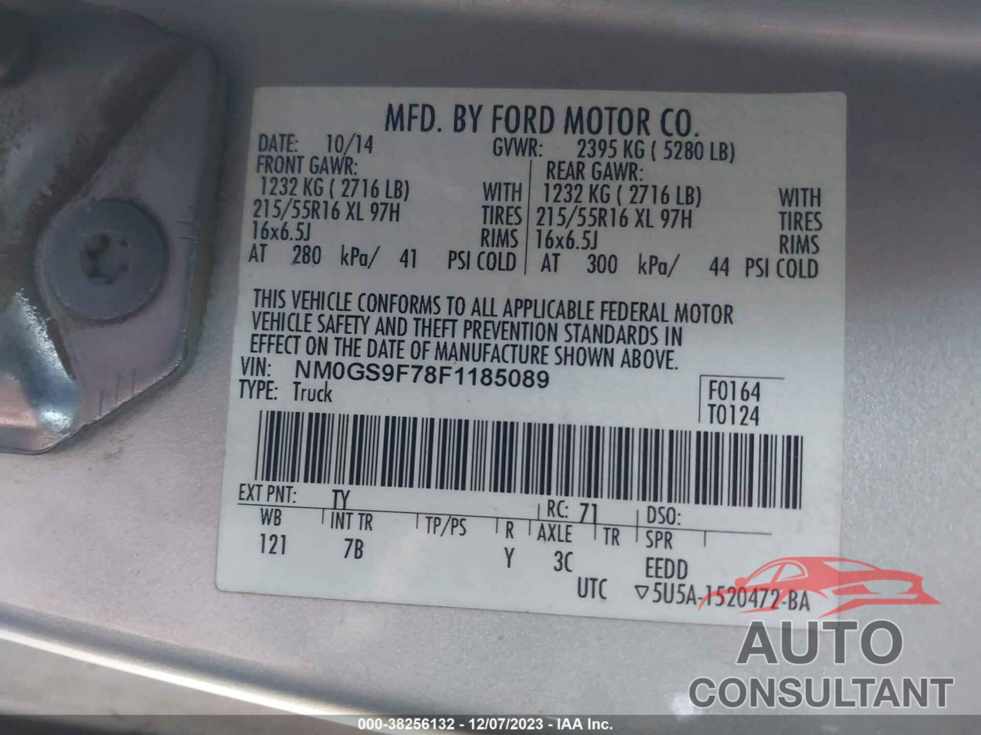 FORD TRANSIT CONNECT 2015 - NM0GS9F78F1185089