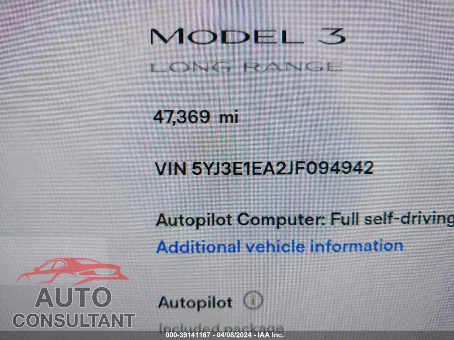 TESLA MODEL 3 2018 - 5YJ3E1EA2JF094942