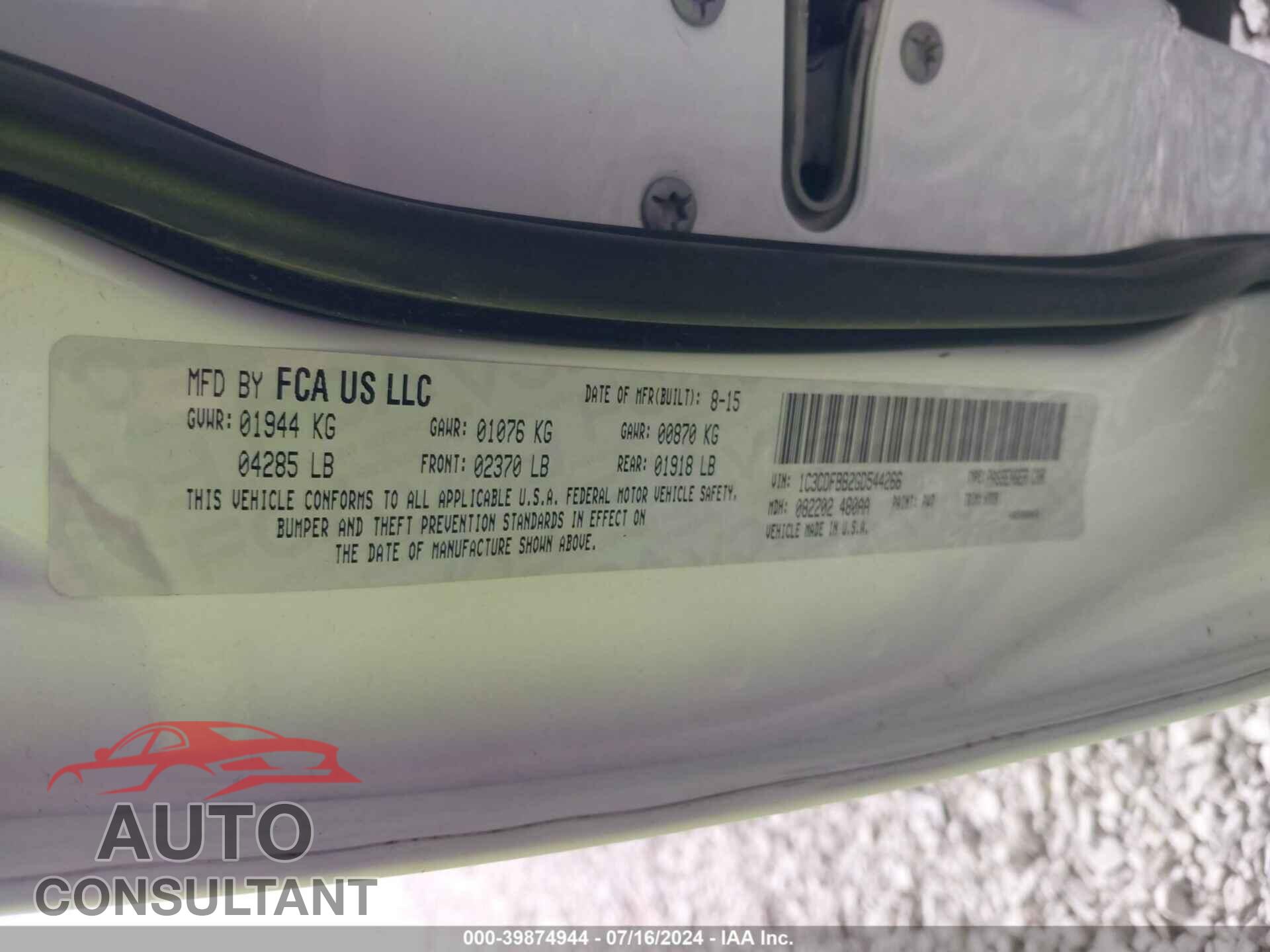 DODGE DART 2016 - 1C3CDFBB2GD544266
