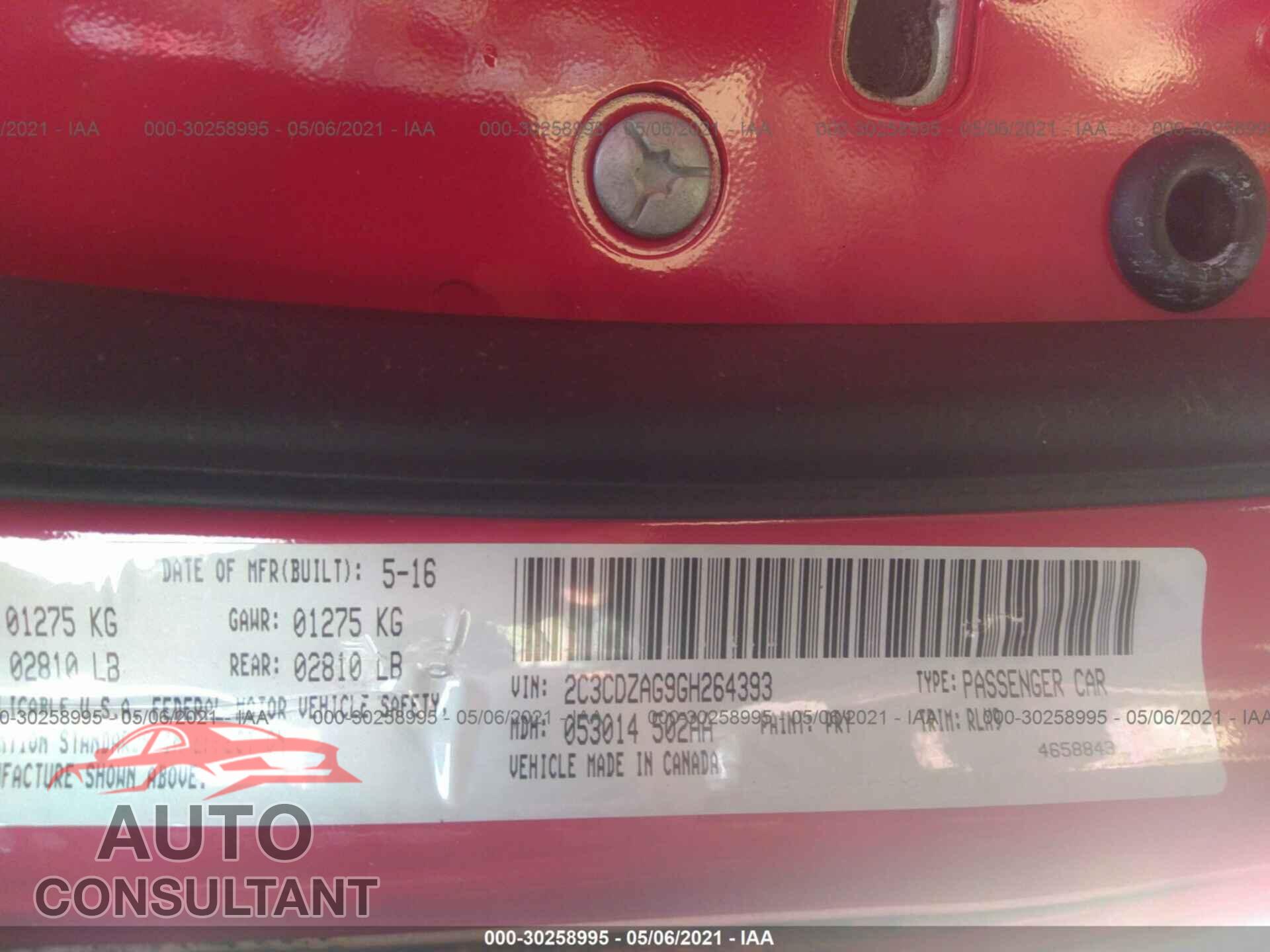DODGE CHALLENGER 2016 - 2C3CDZAG9GH264393