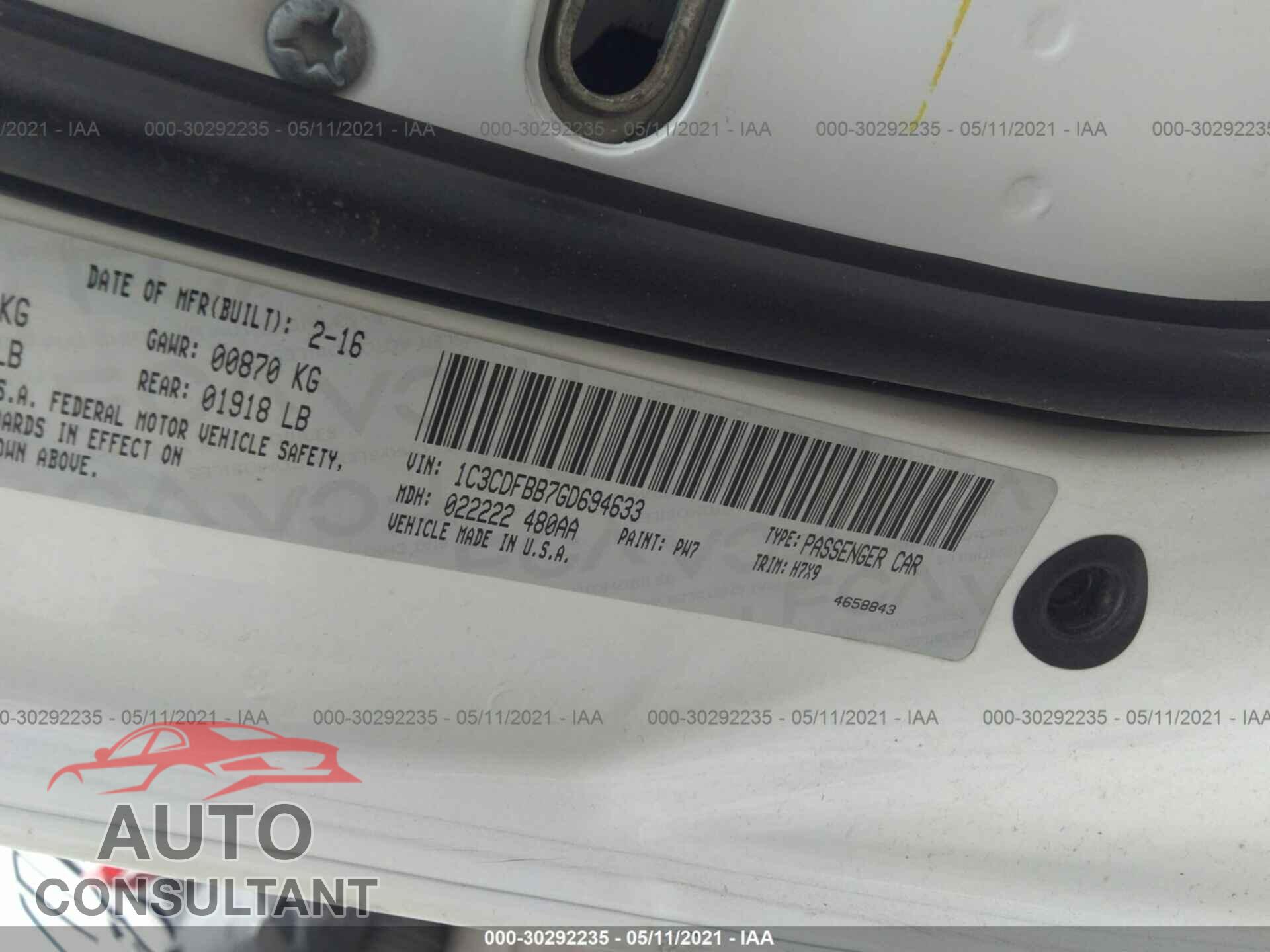 DODGE DART 2016 - 1C3CDFBB7GD694633