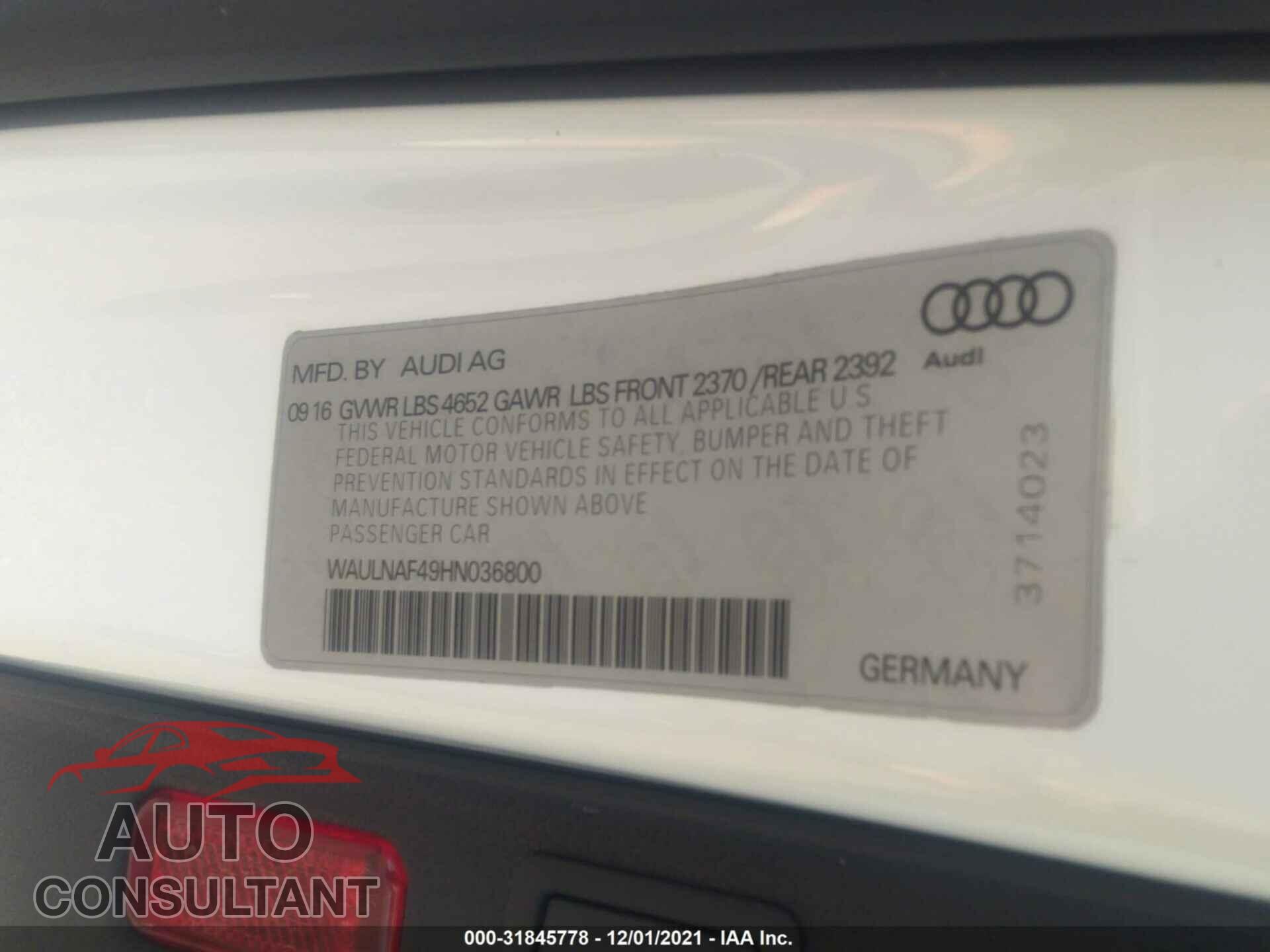 AUDI A4 2017 - WAULNAF49HN036800