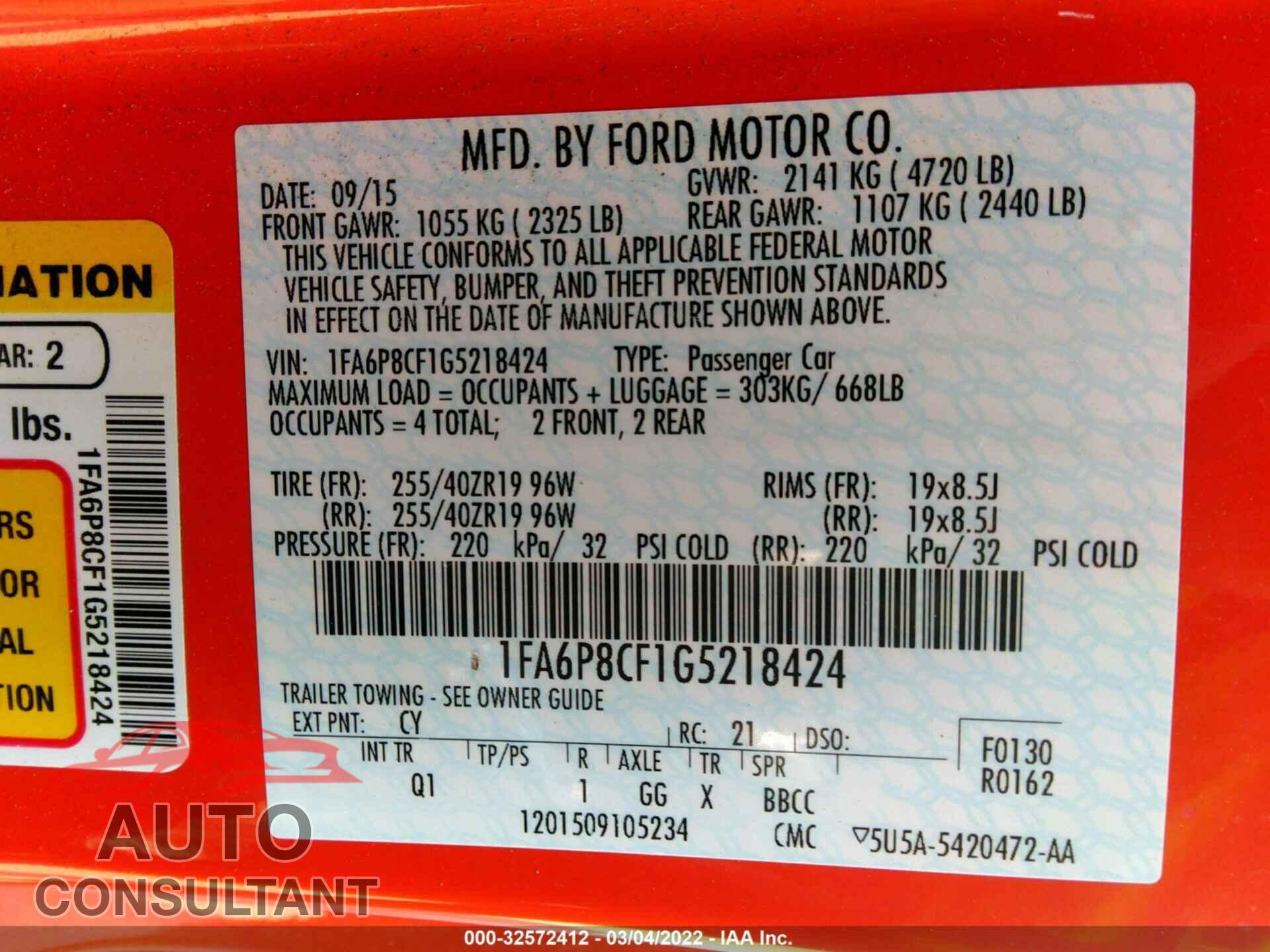 FORD MUSTANG 2016 - 1FA6P8CF1G5218424