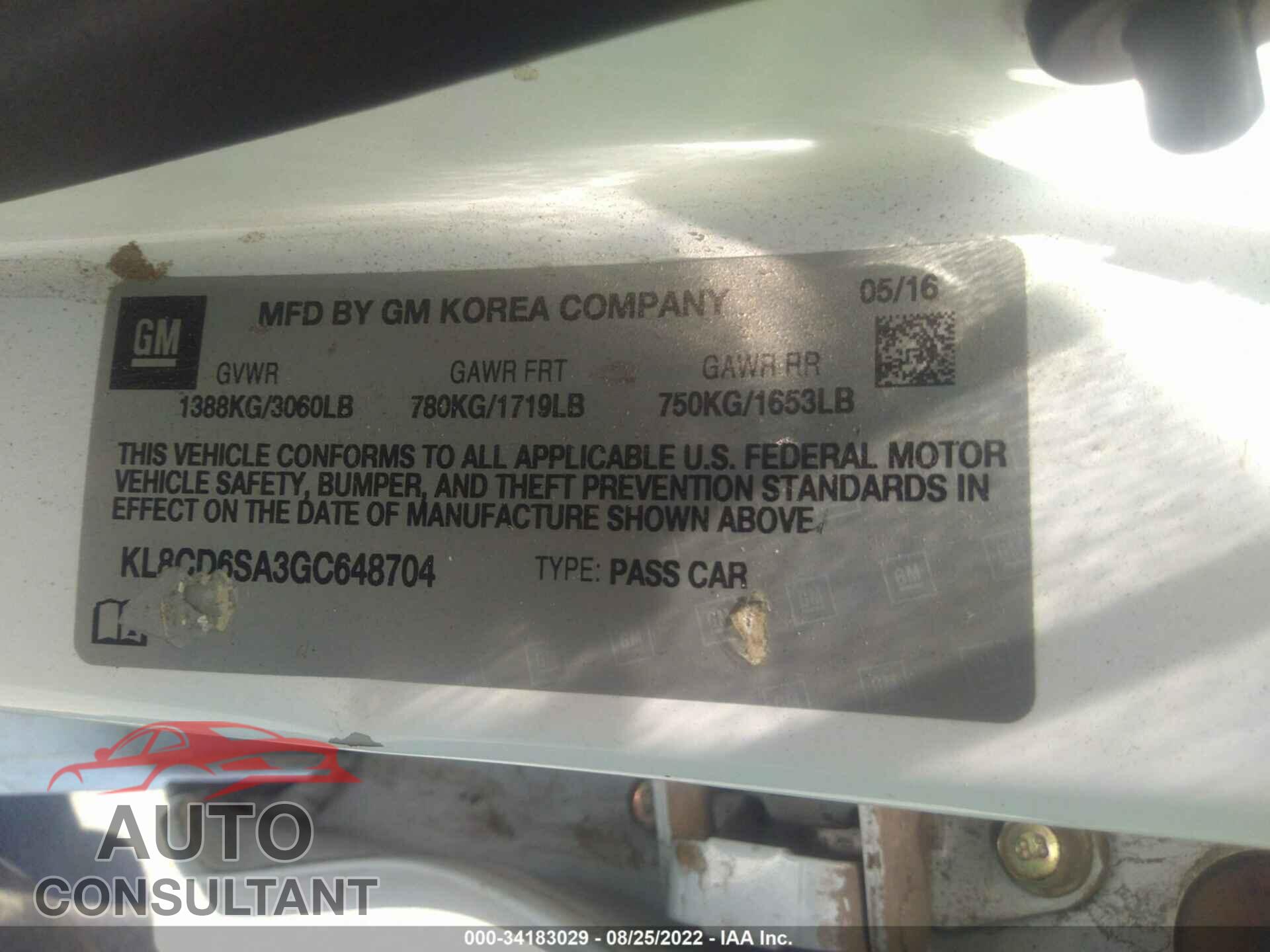 CHEVROLET SPARK 2016 - KL8CD6SA3GC648704