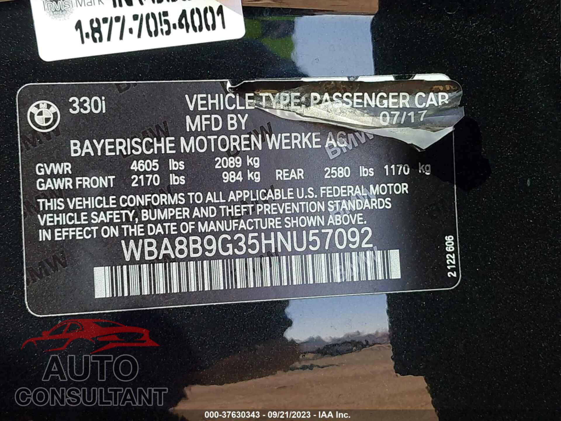 BMW 330I 2017 - WBA8B9G35HNU57092