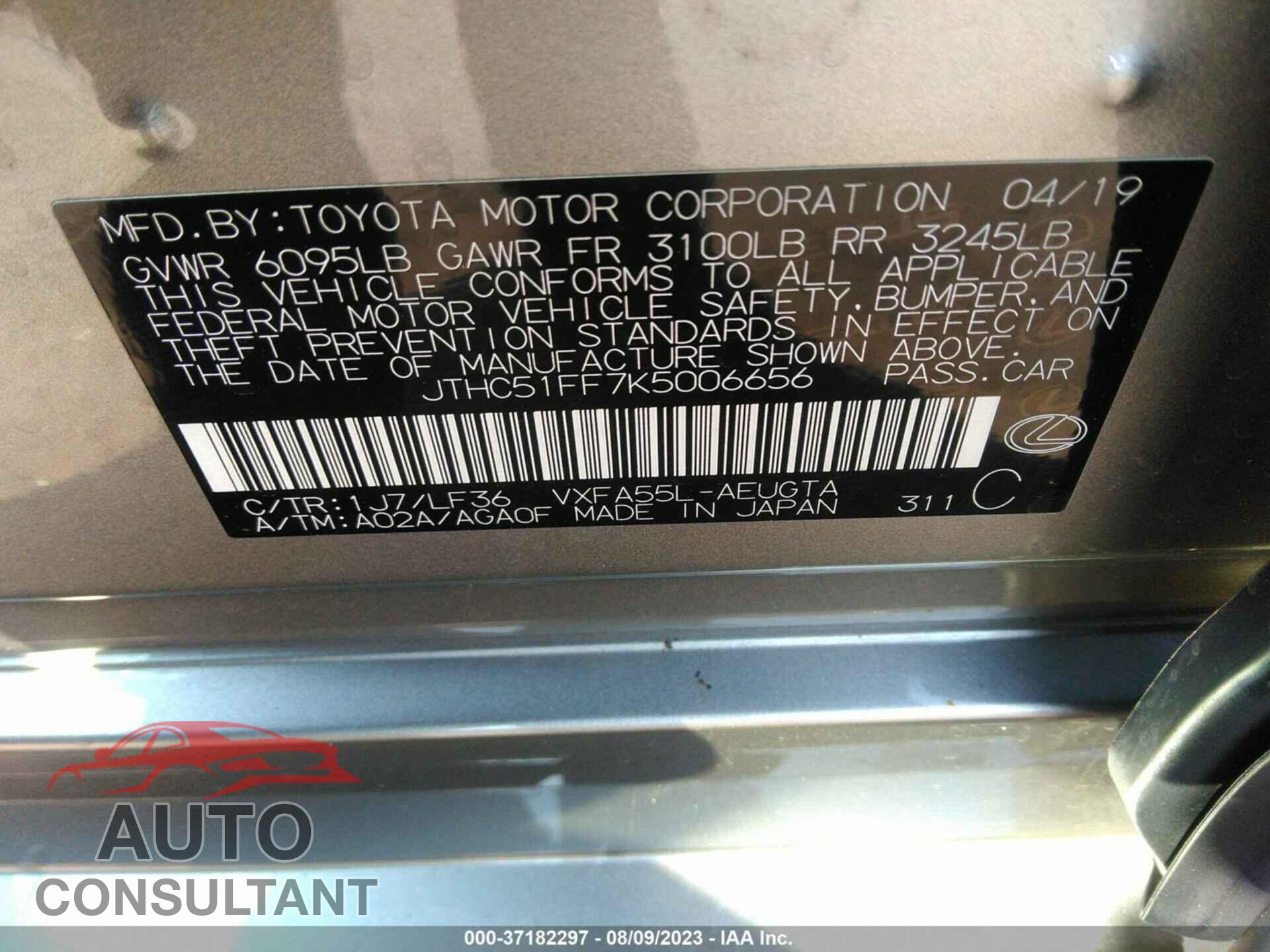 LEXUS LS 500 2019 - JTHC51FF7K5006656