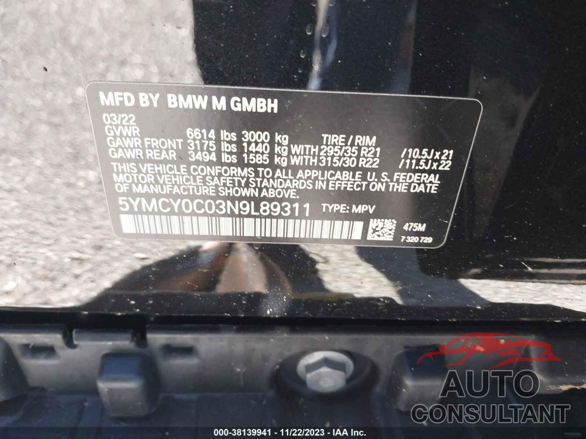 BMW X6 M 2022 - 5YMCY0C03N9L89311
