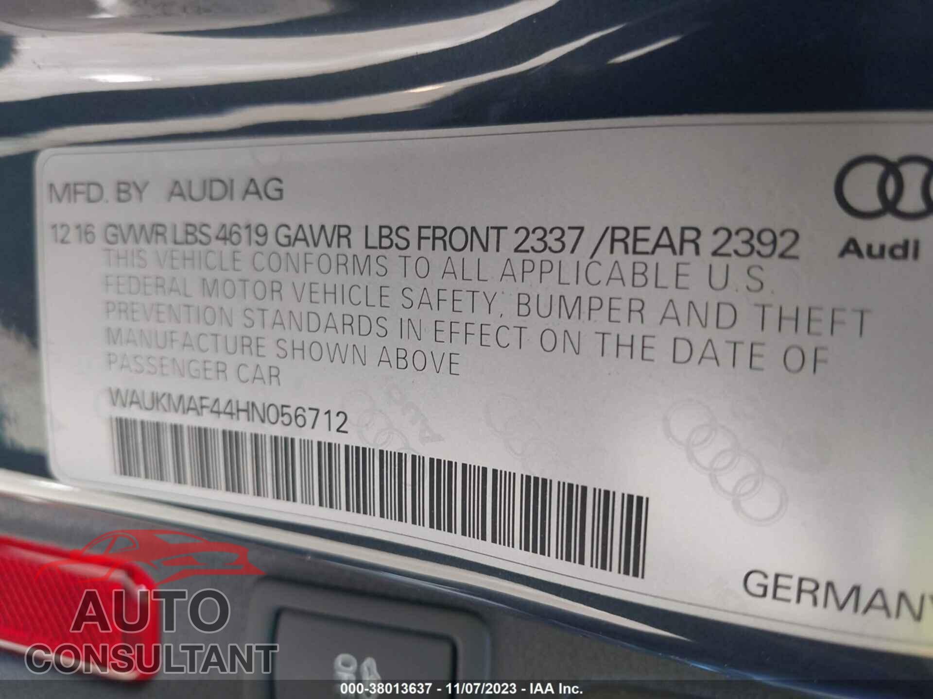 AUDI A4 2017 - WAUKMAF44HN056712
