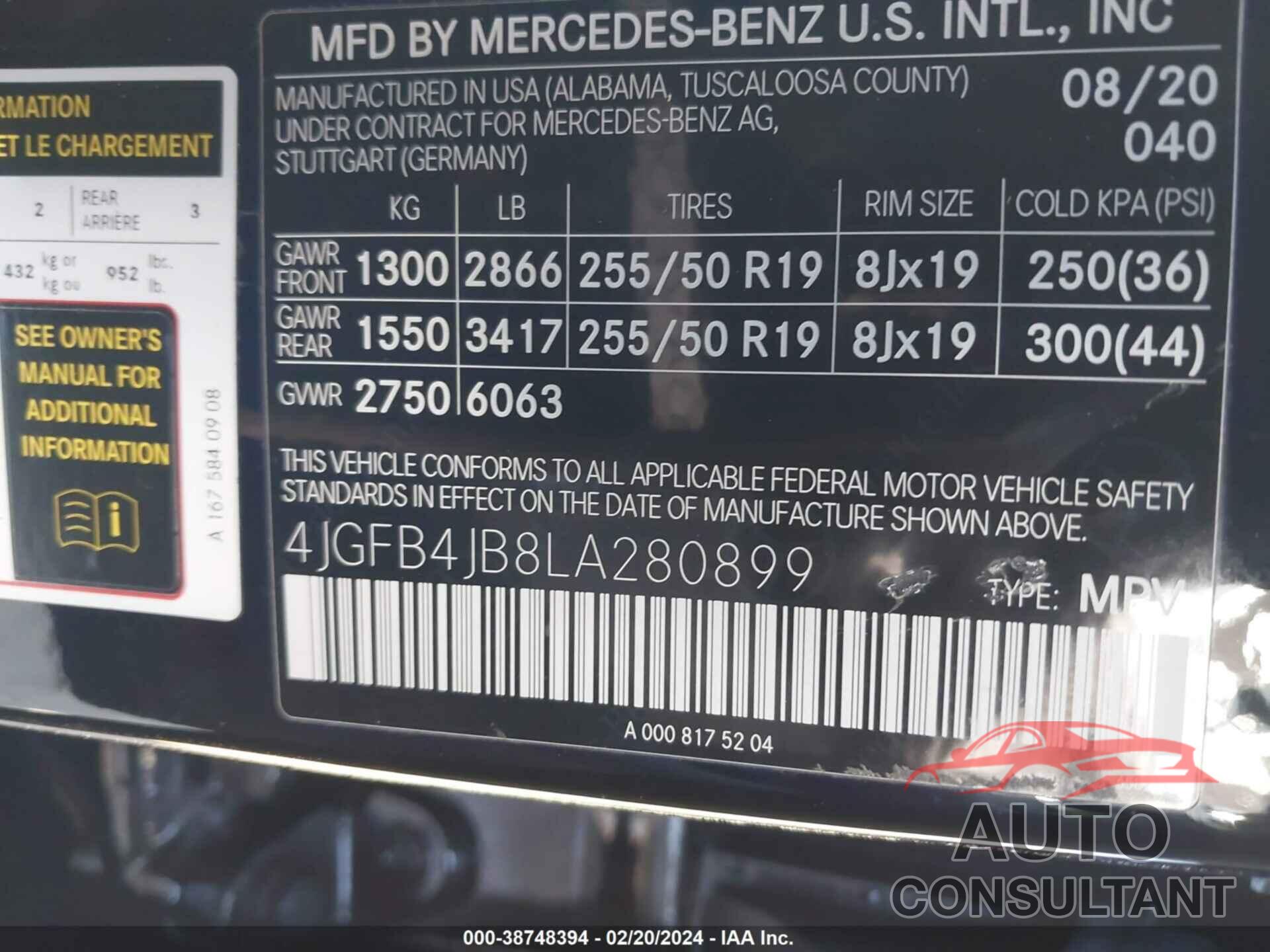 MERCEDES-BENZ GLE 350 2020 - 4JGFB4JB8LA280899