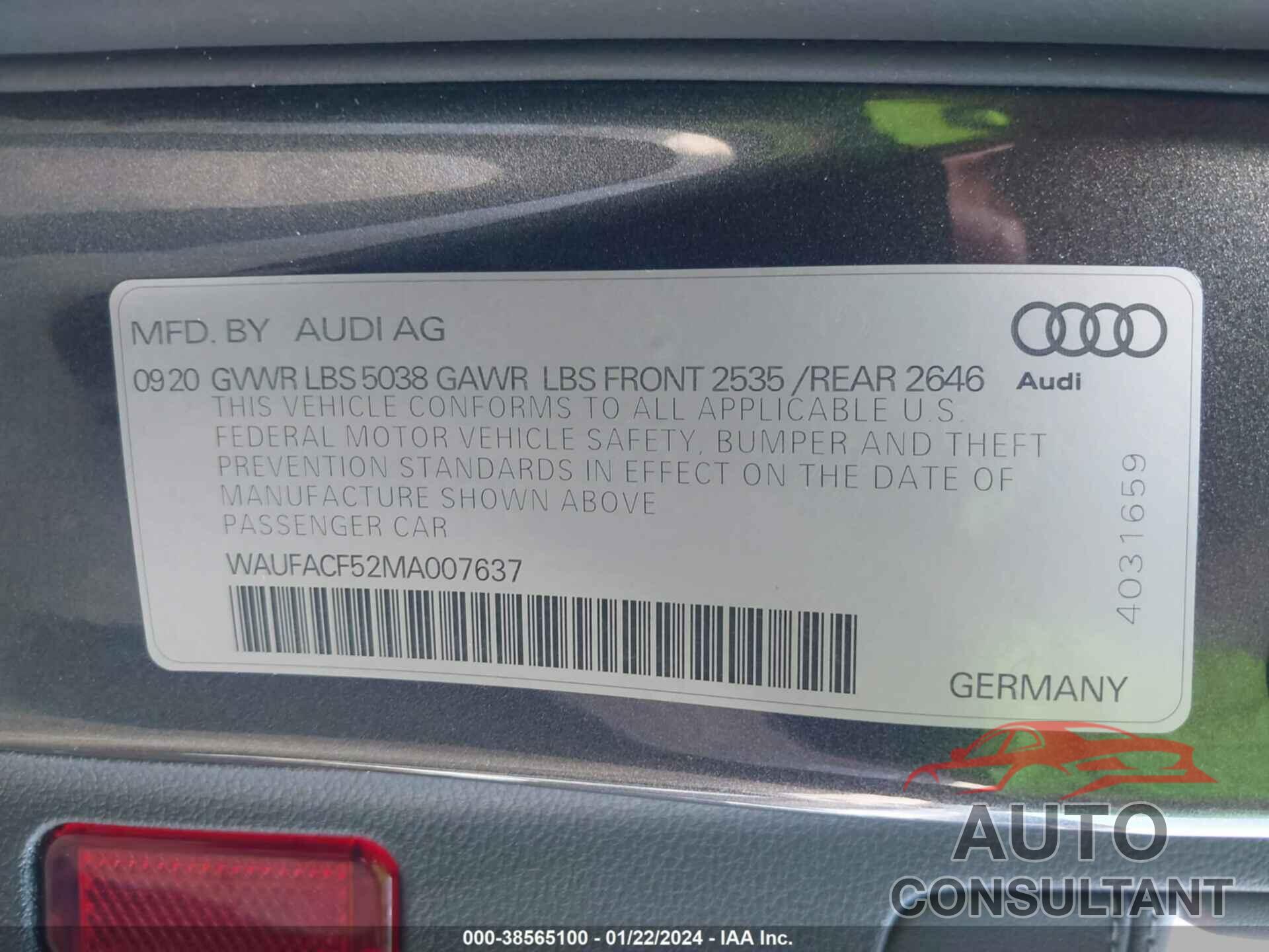 AUDI A5 2021 - WAUFACF52MA007637