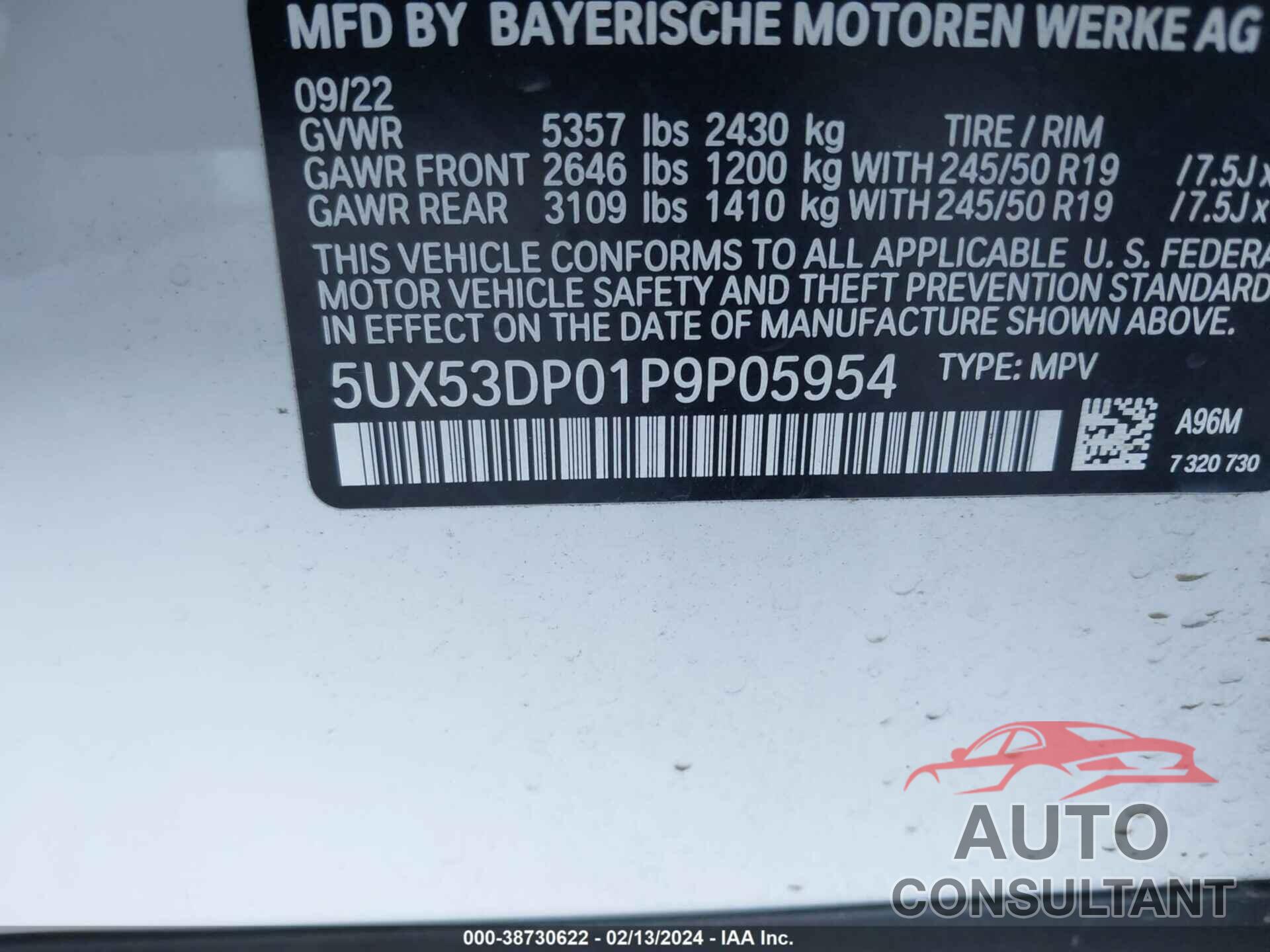 BMW X3 2023 - 5UX53DP01P9P05954
