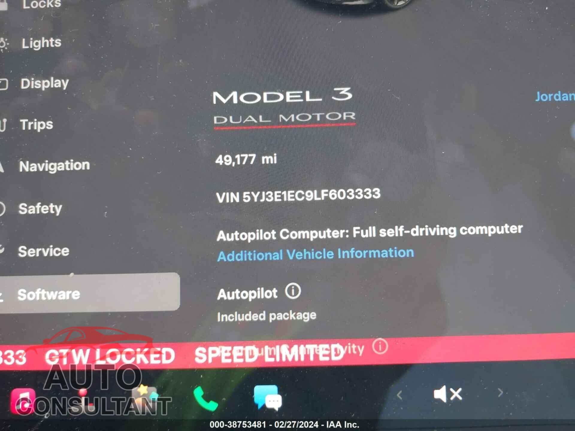 TESLA MODEL 3 2020 - 5YJ3E1EC9LF603333