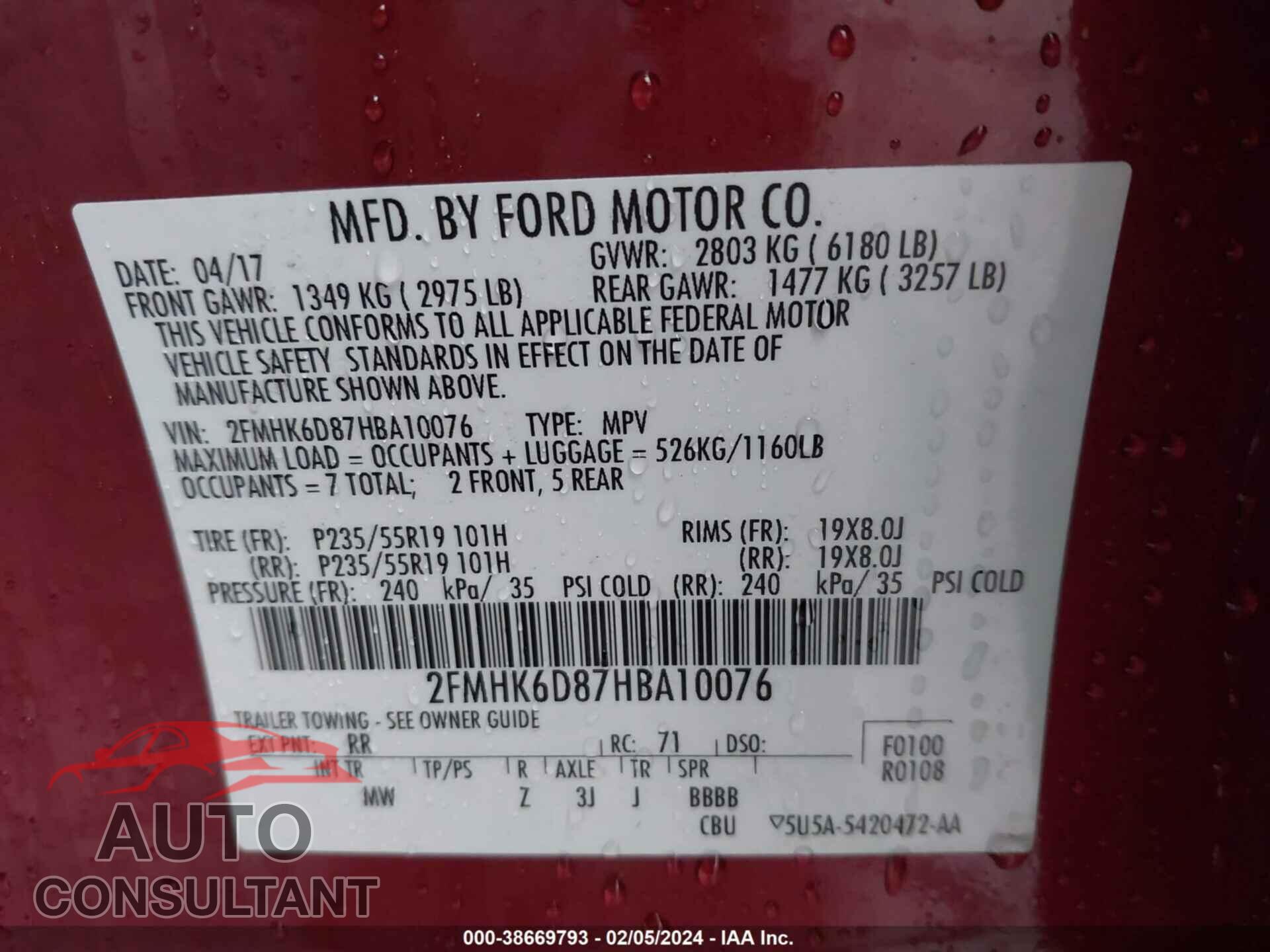 FORD FLEX 2017 - 2FMHK6D87HBA10076