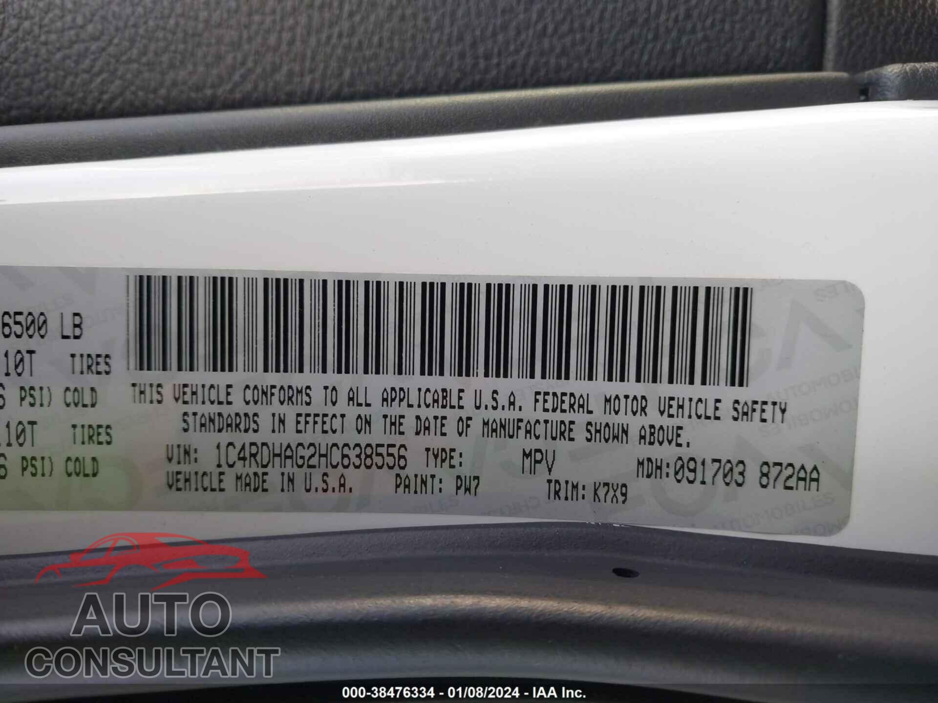 DODGE DURANGO 2017 - 1C4RDHAG2HC638556