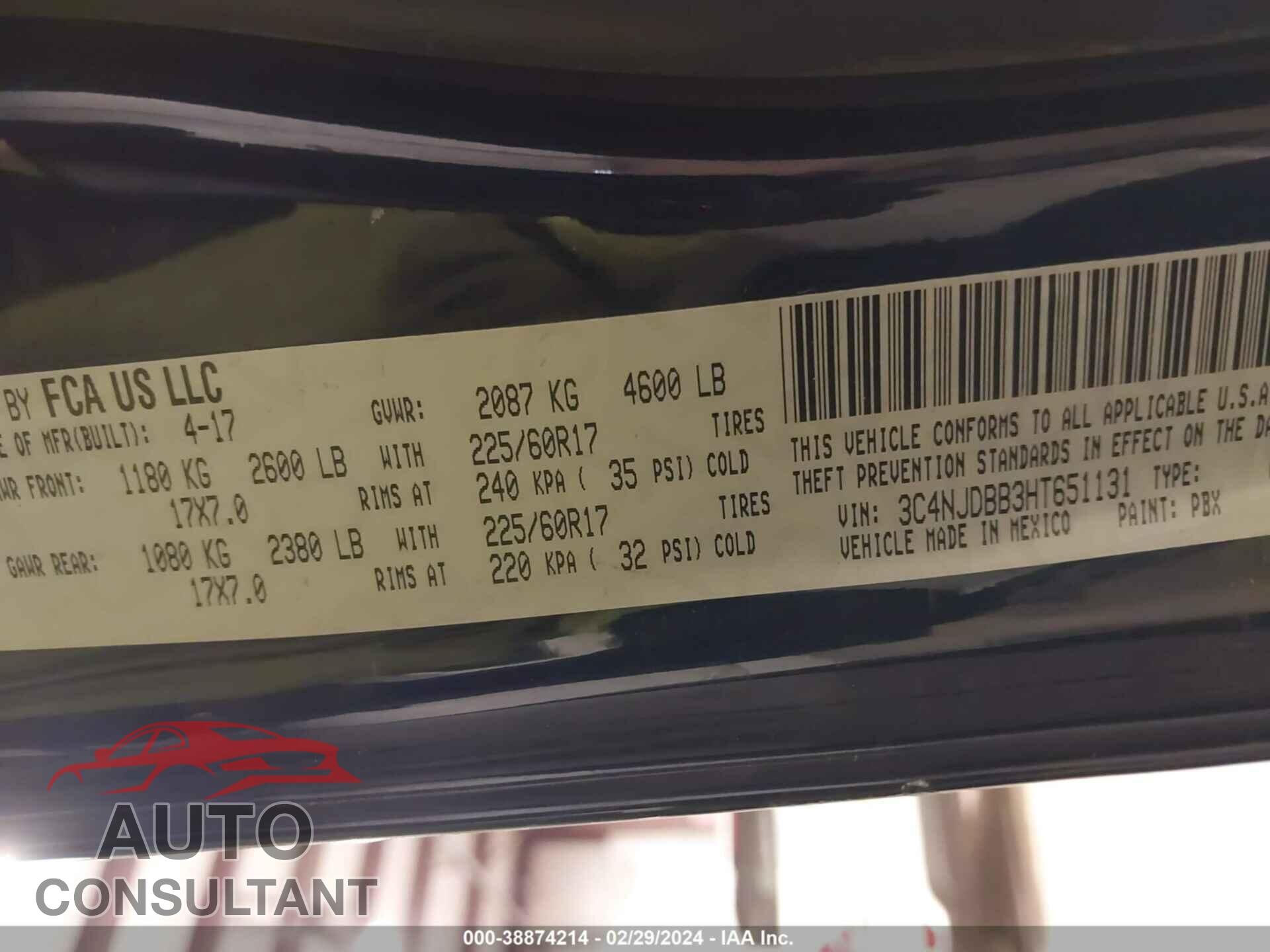 JEEP COMPASS 2017 - 3C4NJDBB3HT651131
