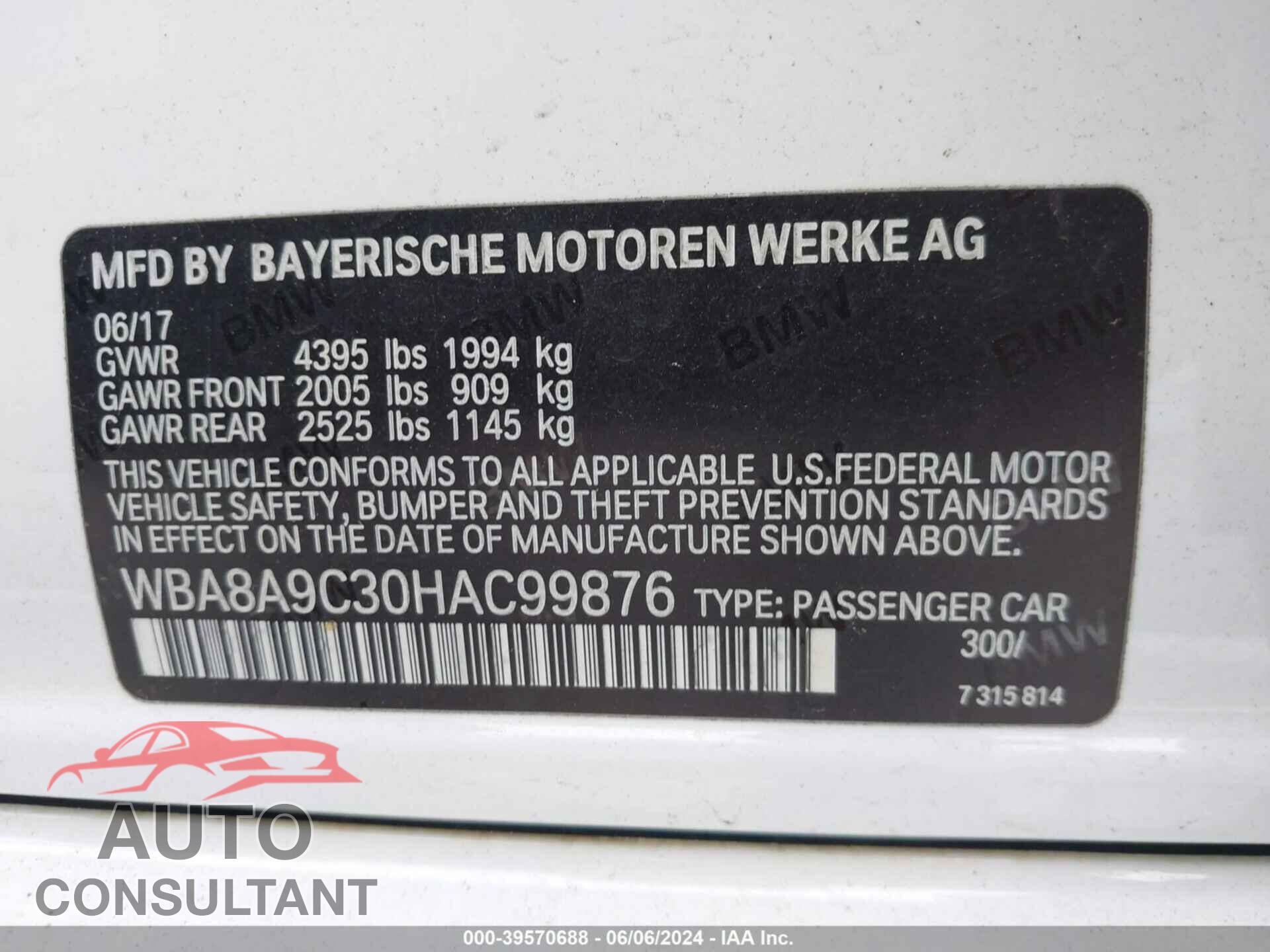 BMW 320I 2017 - WBA8A9C30HAC99876