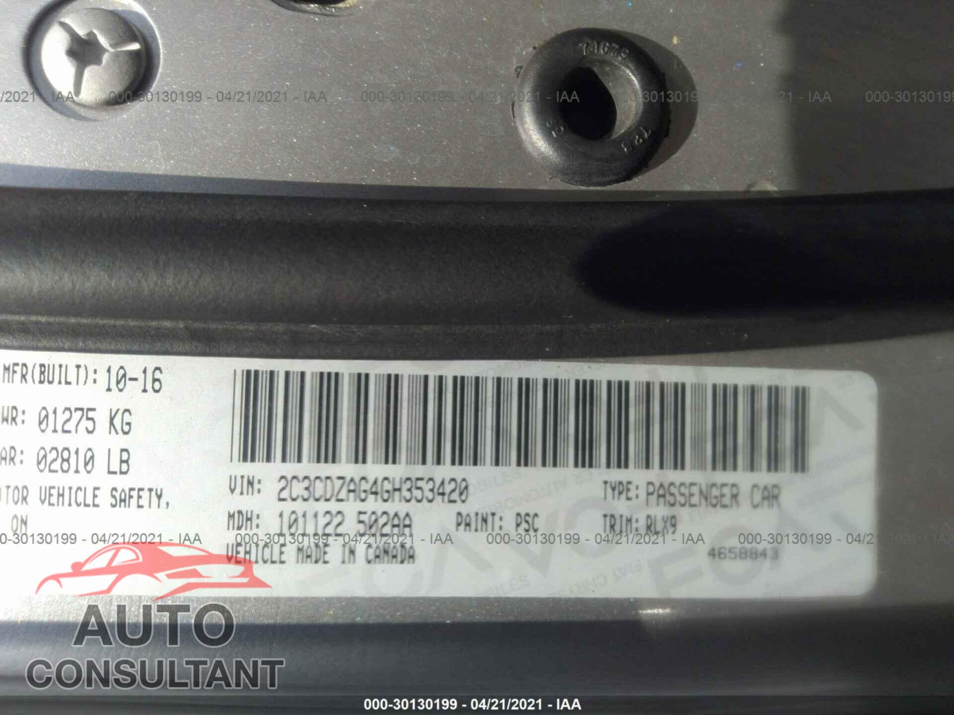 DODGE CHALLENGER 2016 - 2C3CDZAG4GH353420