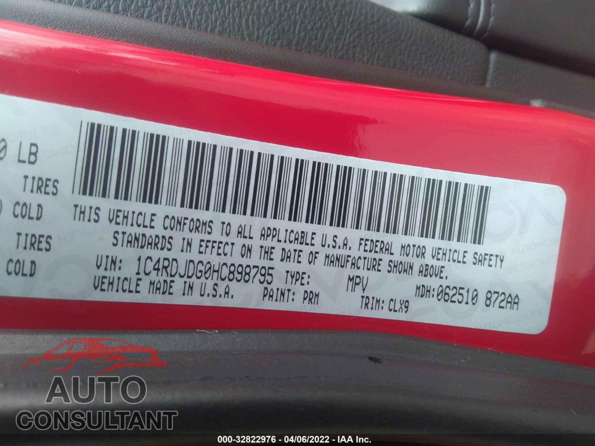 DODGE DURANGO 2017 - 1C4RDJDG0HC898795
