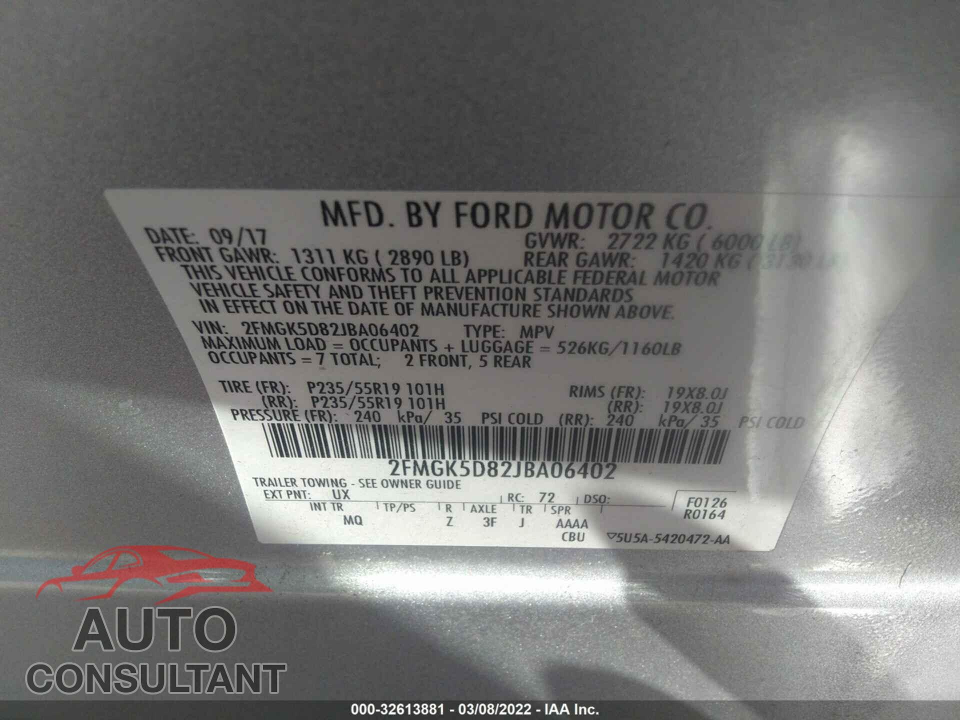 FORD FLEX 2018 - 2FMGK5D82JBA06402